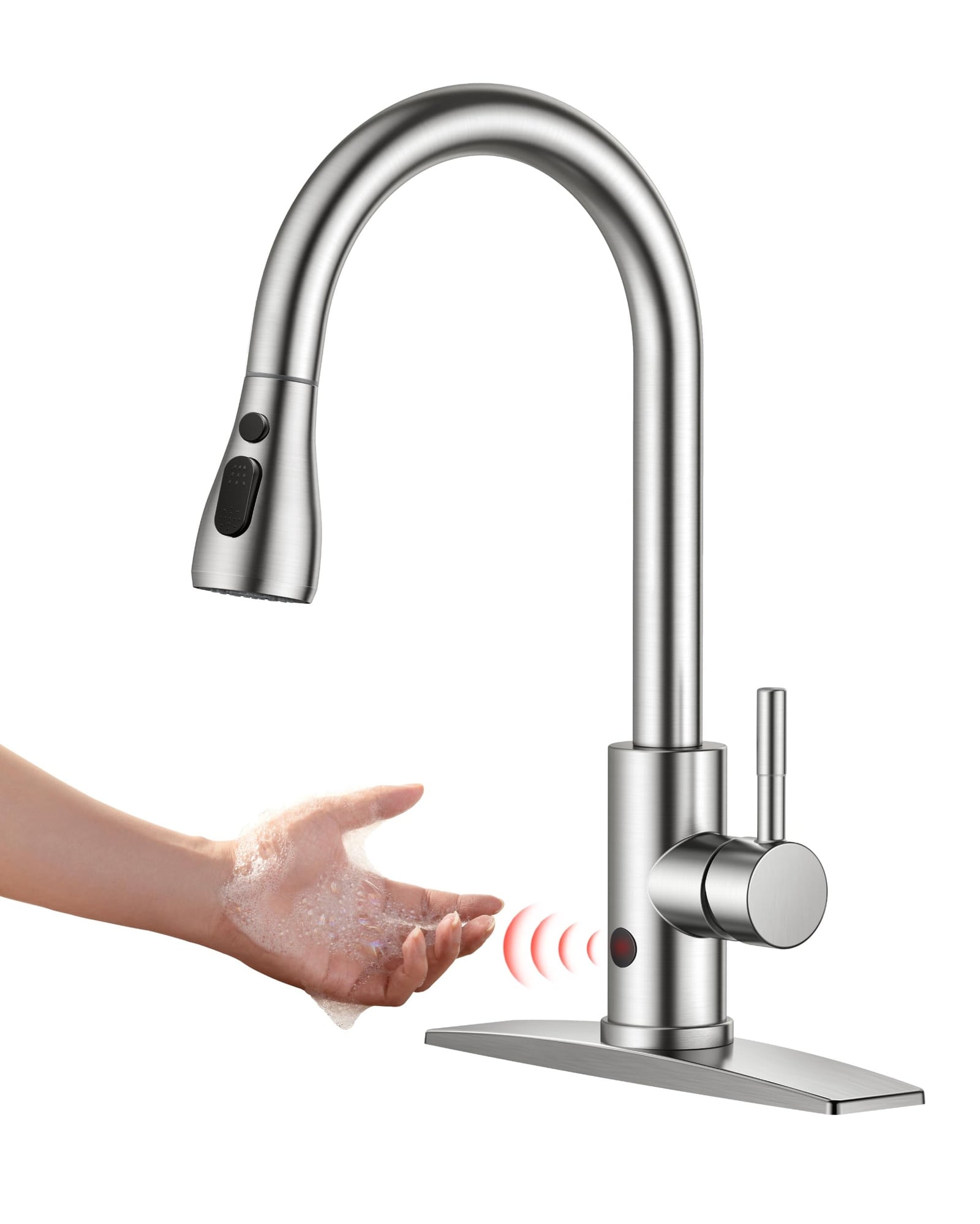 Afoxsos  Touchless Kitchen Faucet with Pull Down Sprayer Brushed Nickel Hands Free Smart Motion Sensor Sink Faucet Single Handle Contemporary