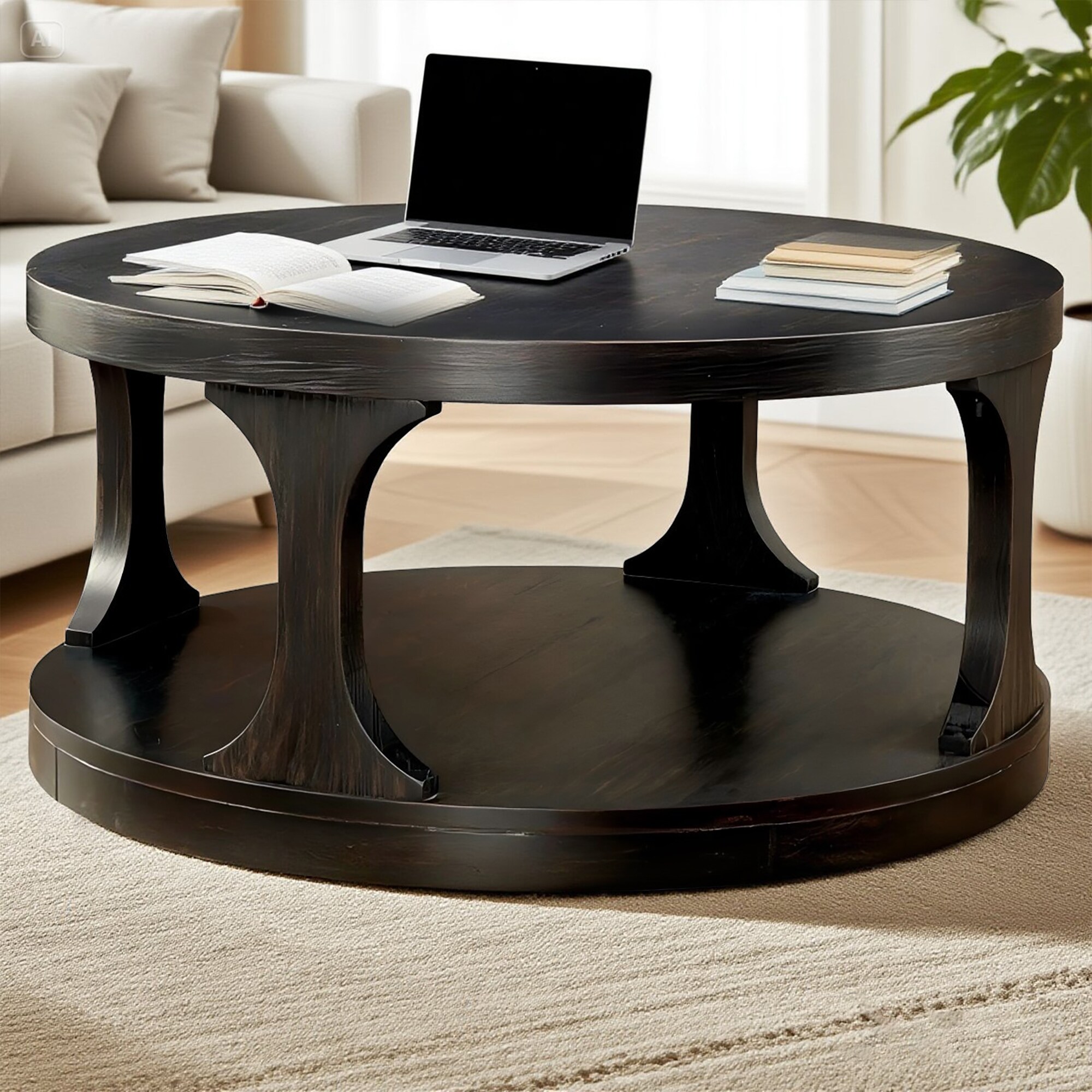 Matrix Decor MDCM4422C Black Wood Modern Coffee Table with Storage