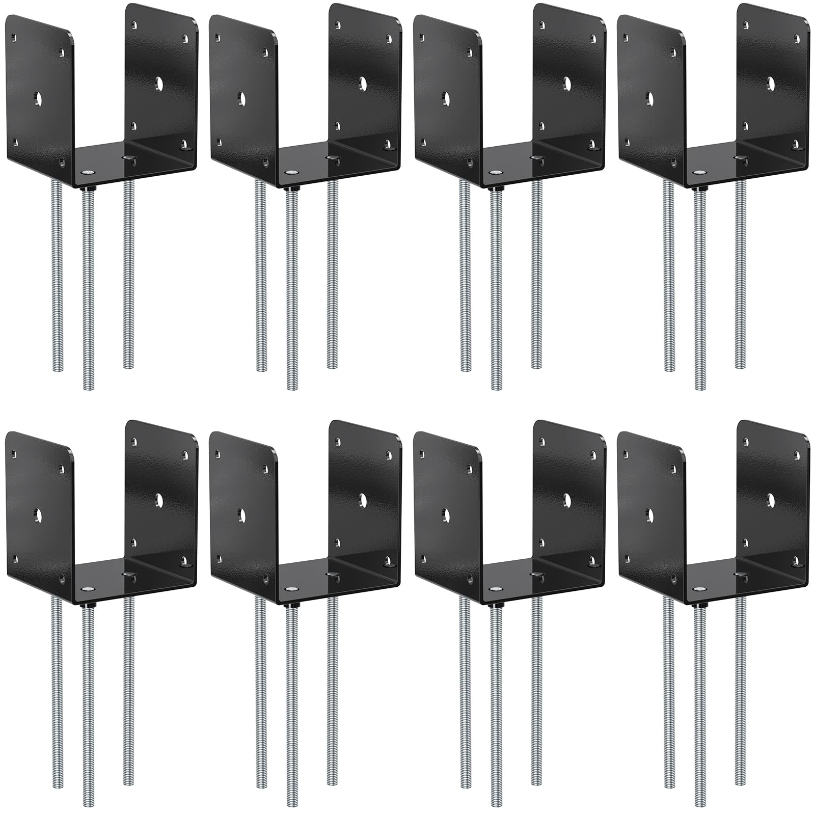 Oyezvary  4x4 Concrete Post Base Anchor 8 pcs Heavy Duty Steel Deck Post Holder Ground Spike for Concrete Powder Coated for Pavilion Porch Ra
