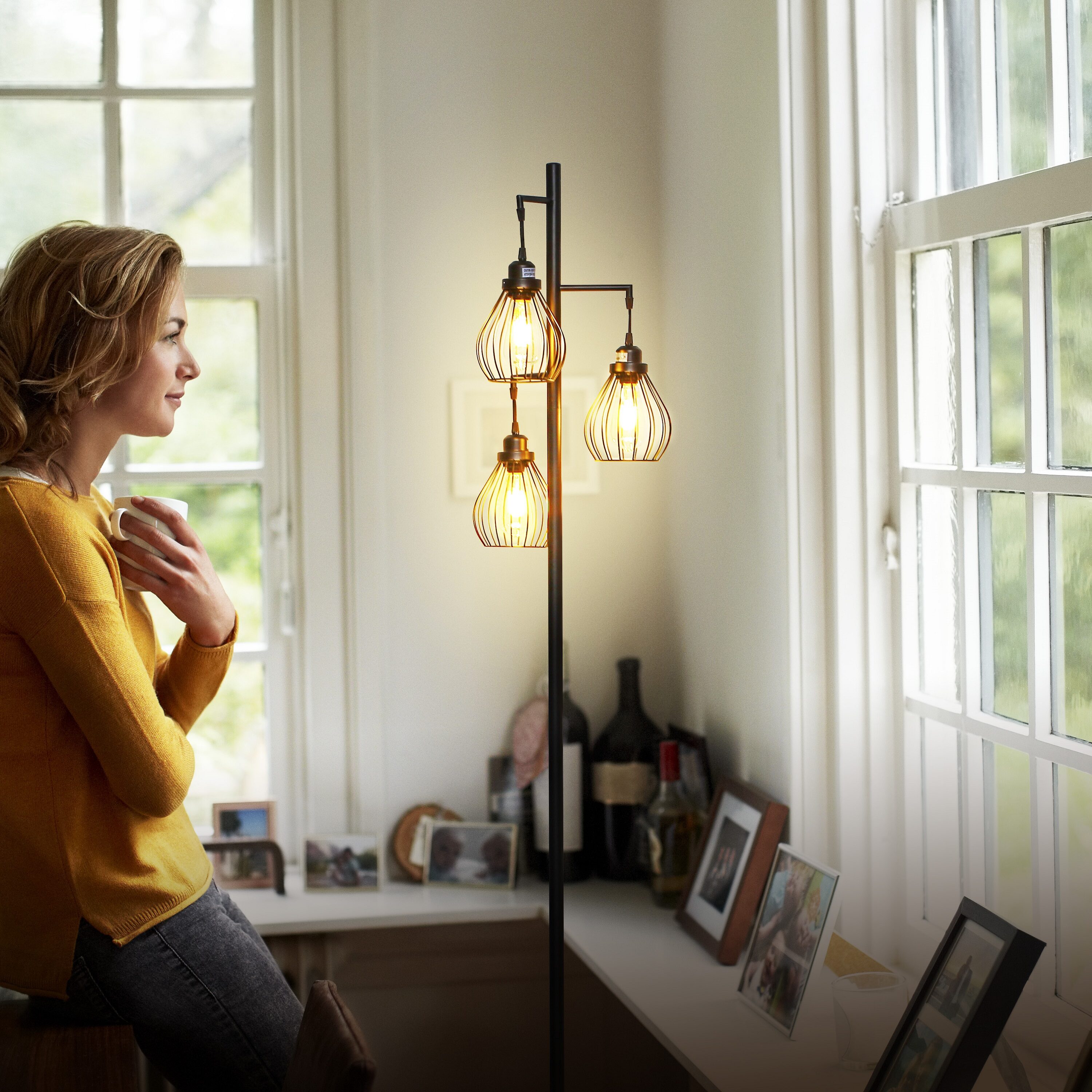 Edison Inspired Multi-Head 68" Black LED Floor Lamp
