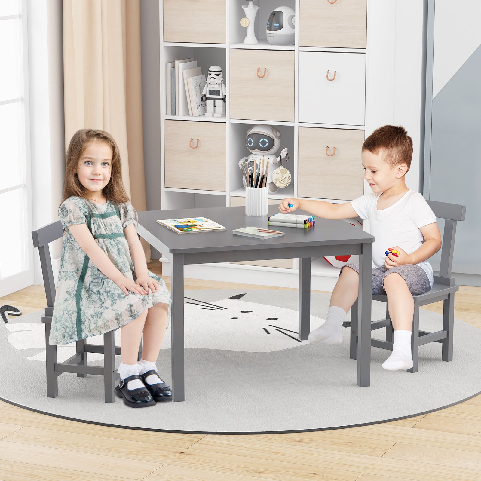 Slickblue Kids Gray/White Activity Table and Chair Set - Square Play ...