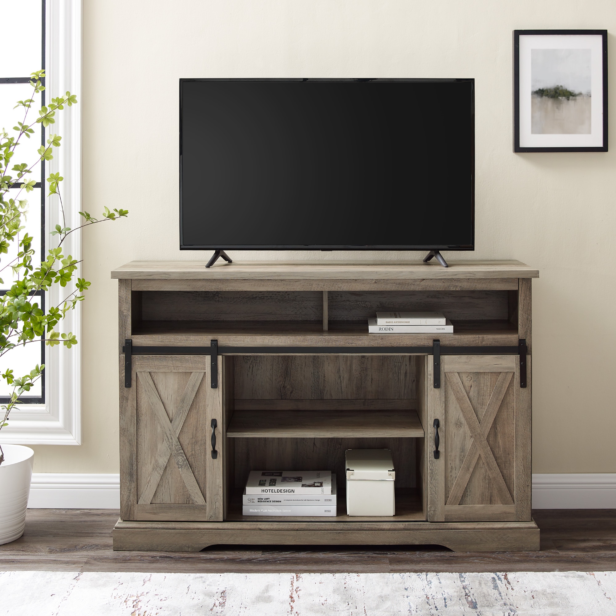 Walker Edison Transitional Grey Wash TV Stand (Accommodates TVs up to ...