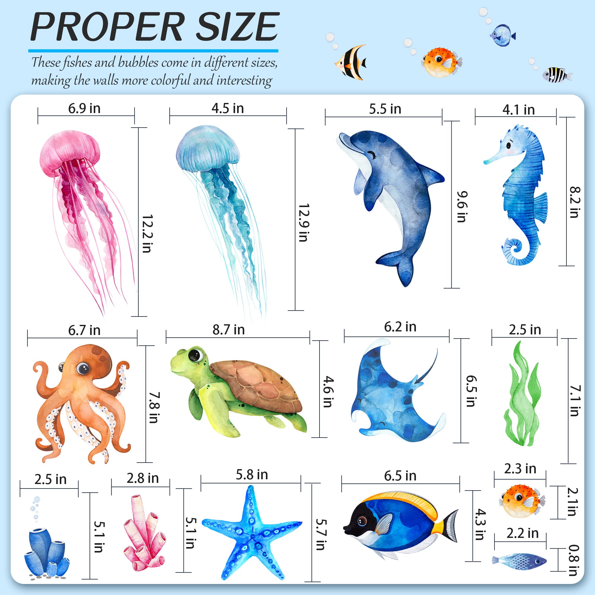 LAIFUCAM Ocean Fish Wall Decals Stickers Set with Marine Animals for ...