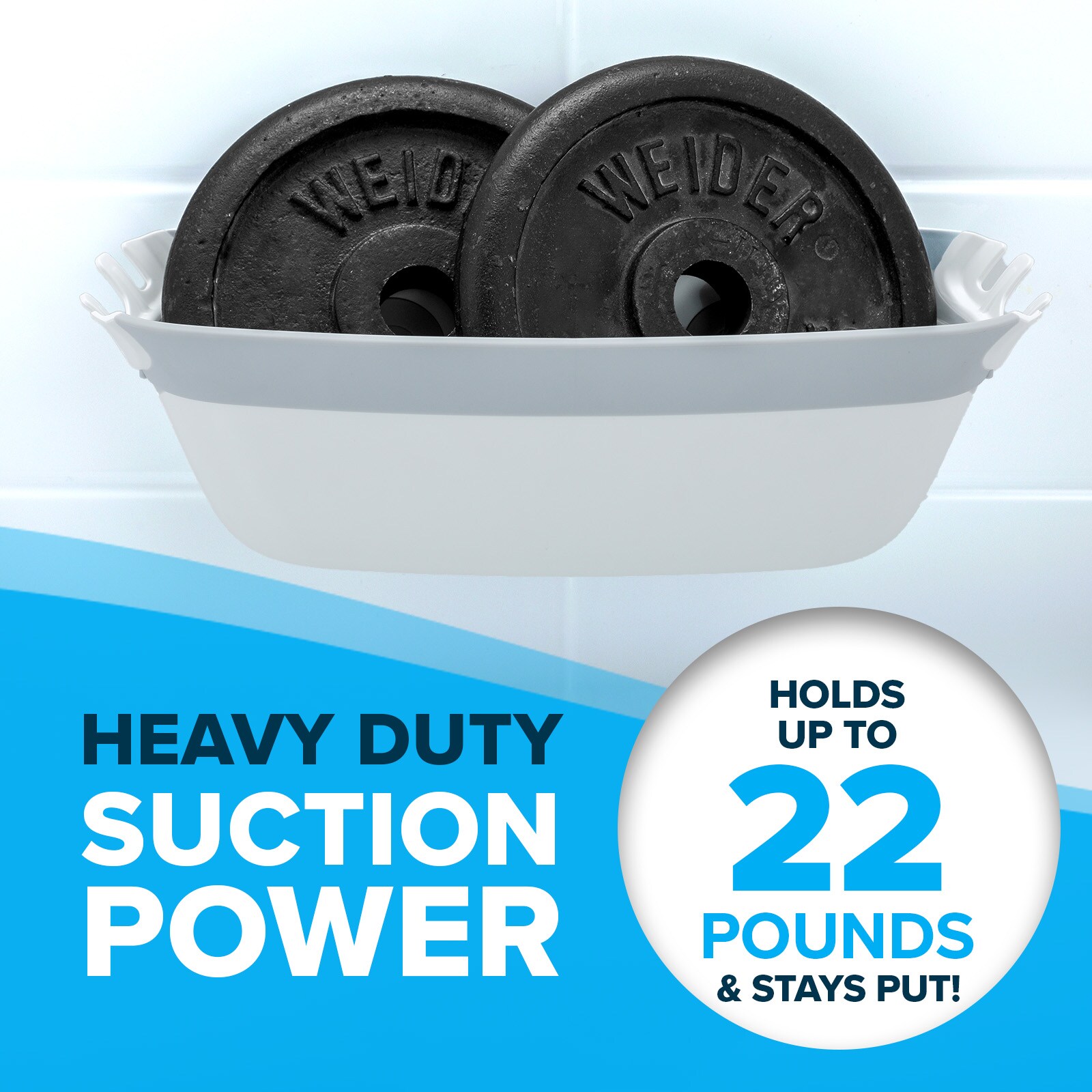 White and Gray Plastic Suction Mount Shower Caddy