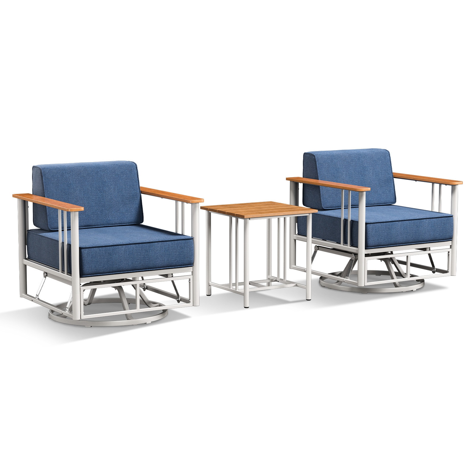 Rilyson FSACWH2060-1 Set of 2 Blue Stainless steel Frame Swivel glider Conversation Chair with Blue Blue Cushioned Seat