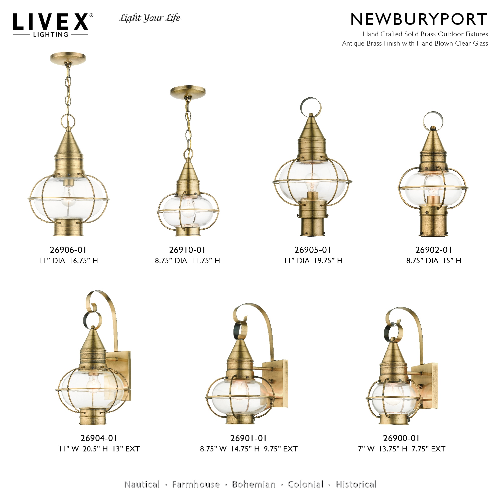 Livex Lighting Newburyport 1-Light 14.75-in H Antique Brass 