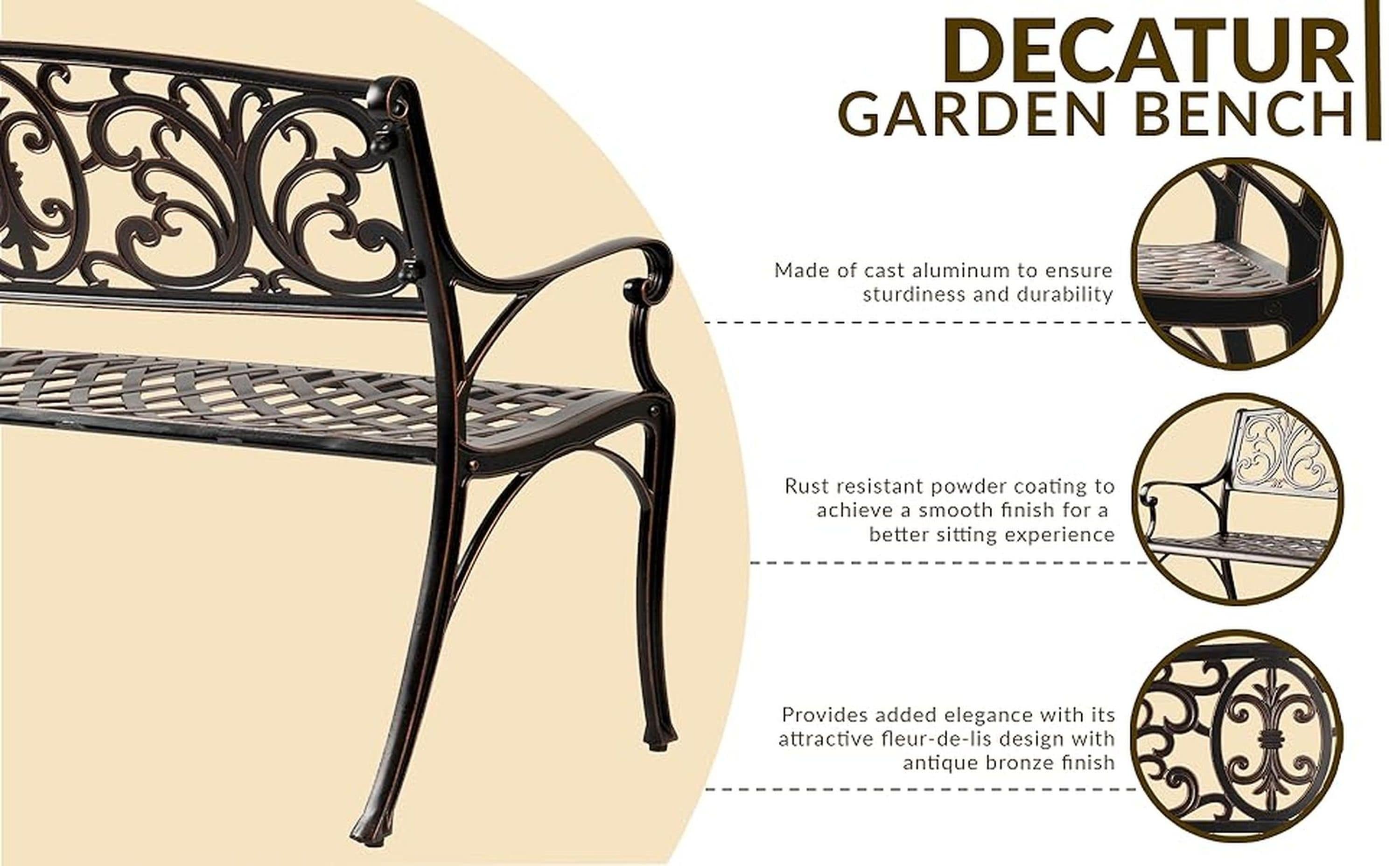 Decatur Antique Bronze Cast Aluminum Outdoor Patio Bench