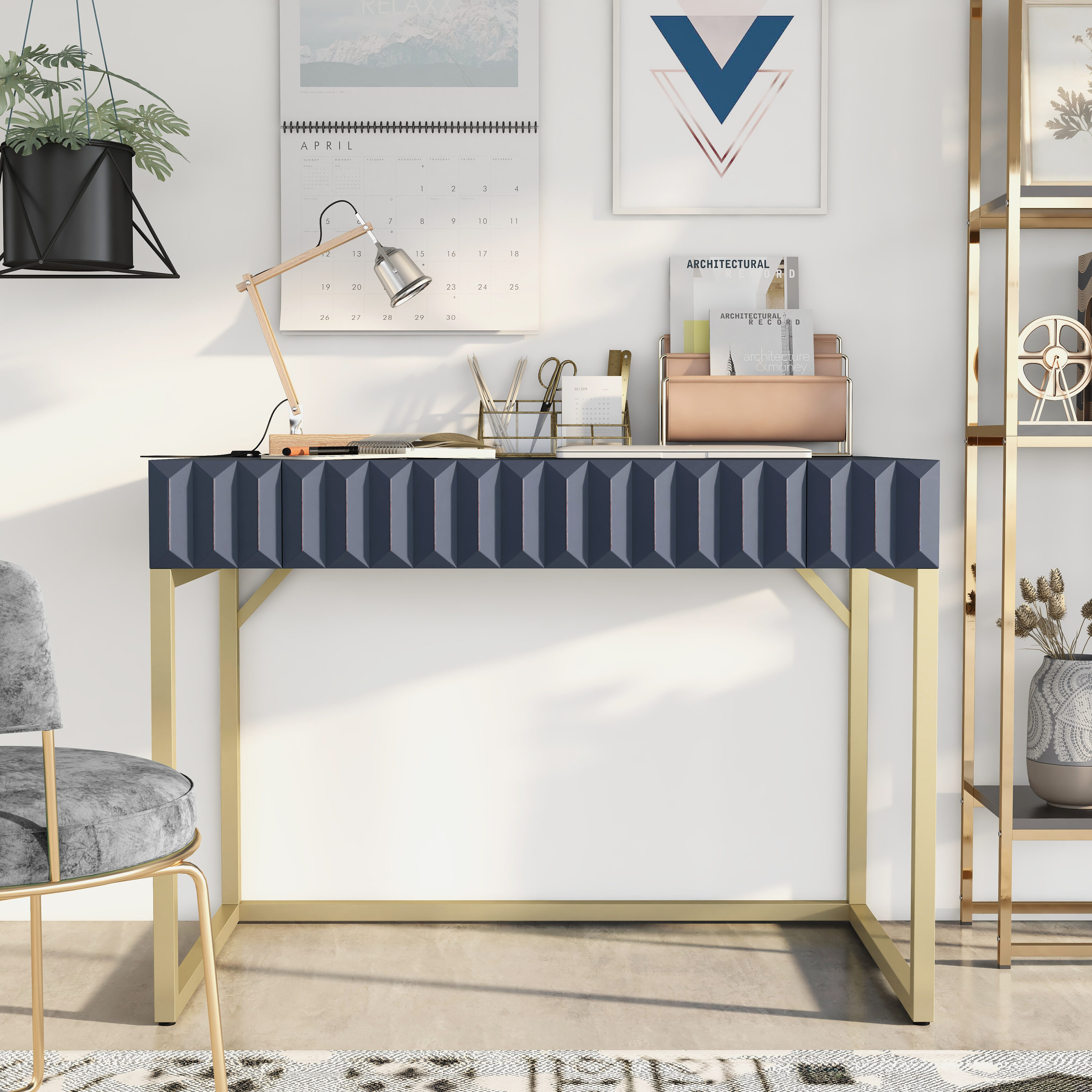 Furniture of America IDF-DK406BL-USB Casaloti 42-in Blue Modern/Contemporary Writing desk