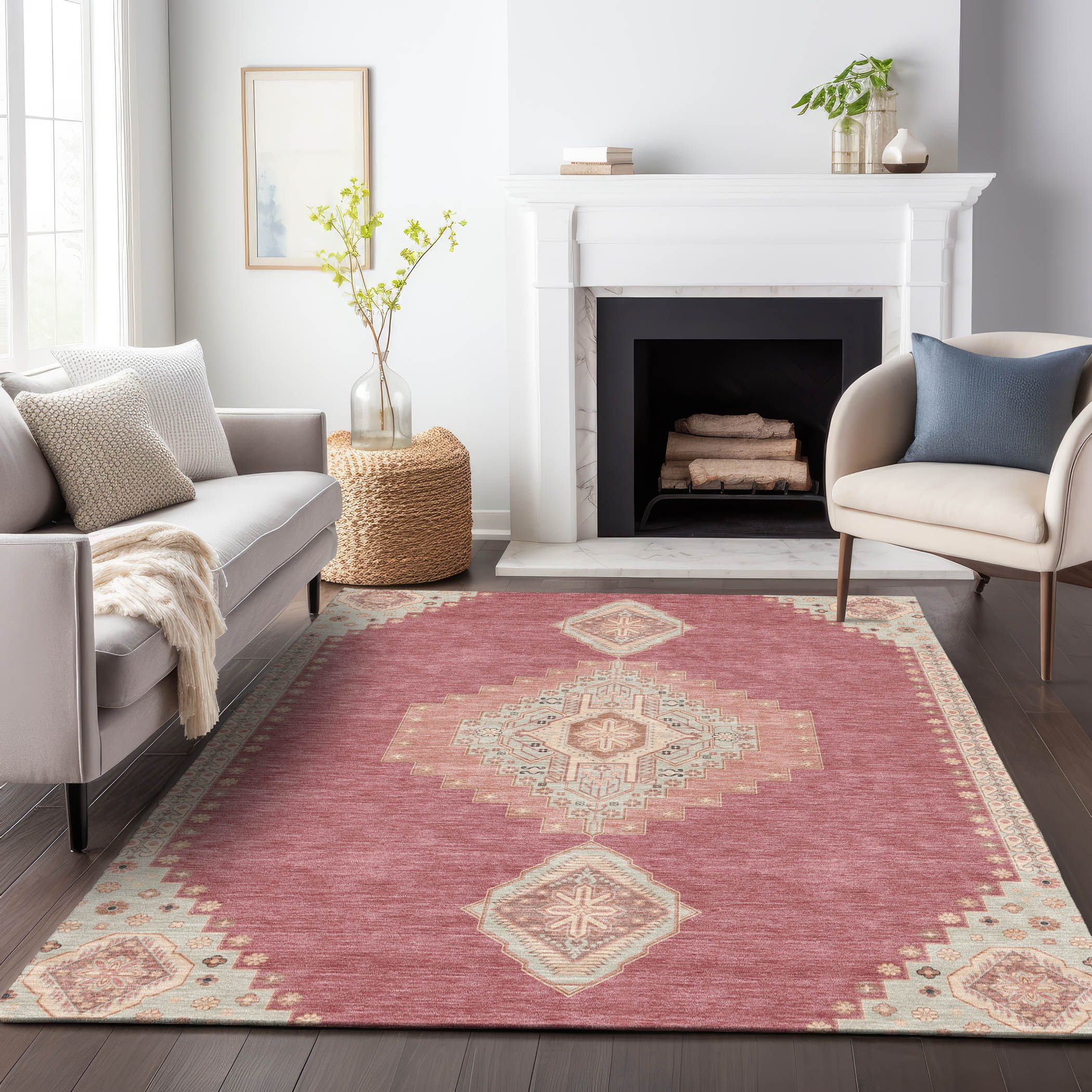 Addison Rugs ACN1014BL5X8 Chantille ACN1014BL 5 x 7 (ft) Polyester Blush Rectangular Indoor/Outdoor Geometric Machine washable Area rug