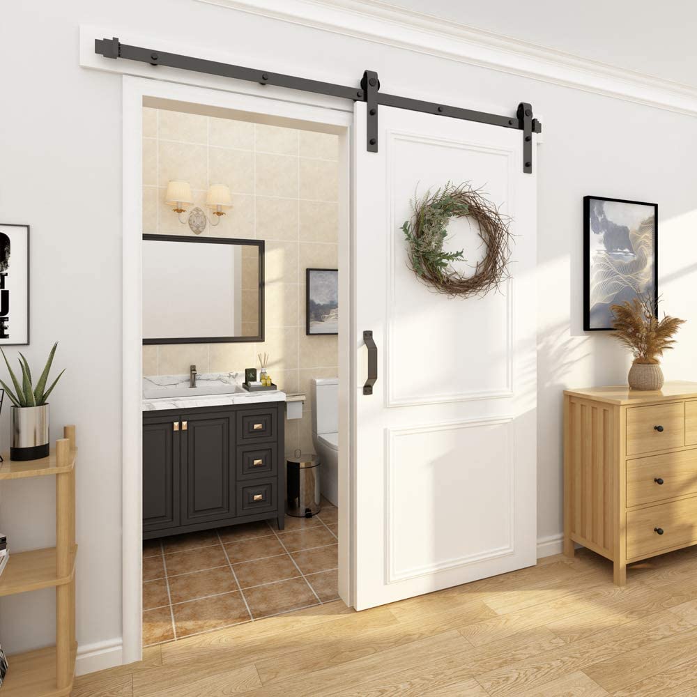 WINSOON 60-in Matte Black Indoor J-strap Single Barn Door Hardware Kit ...