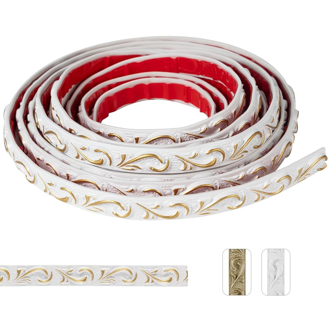 Aoibox  Ivory Gold Crown Molding Peel and Stick Trim 16 4 Ft Flexible Strip for Mirrors Vanities and Furniture Edges