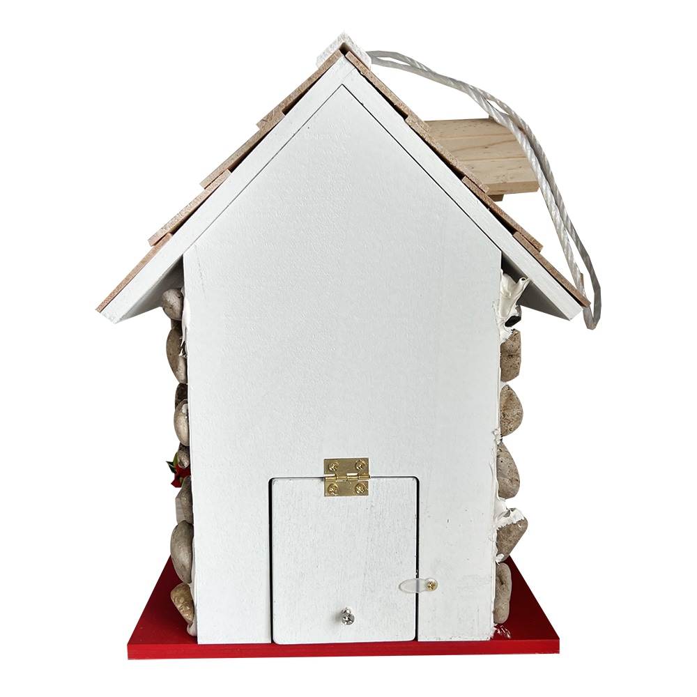 Handcrafted Stone Cottage Birdhouse with Red Accents
