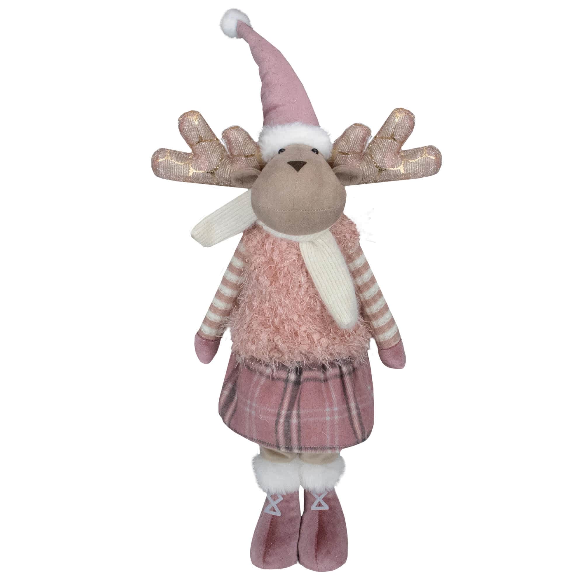 Northlight Standing Girl Moose Christmas Figurine - 26 inch - Pink and Beige