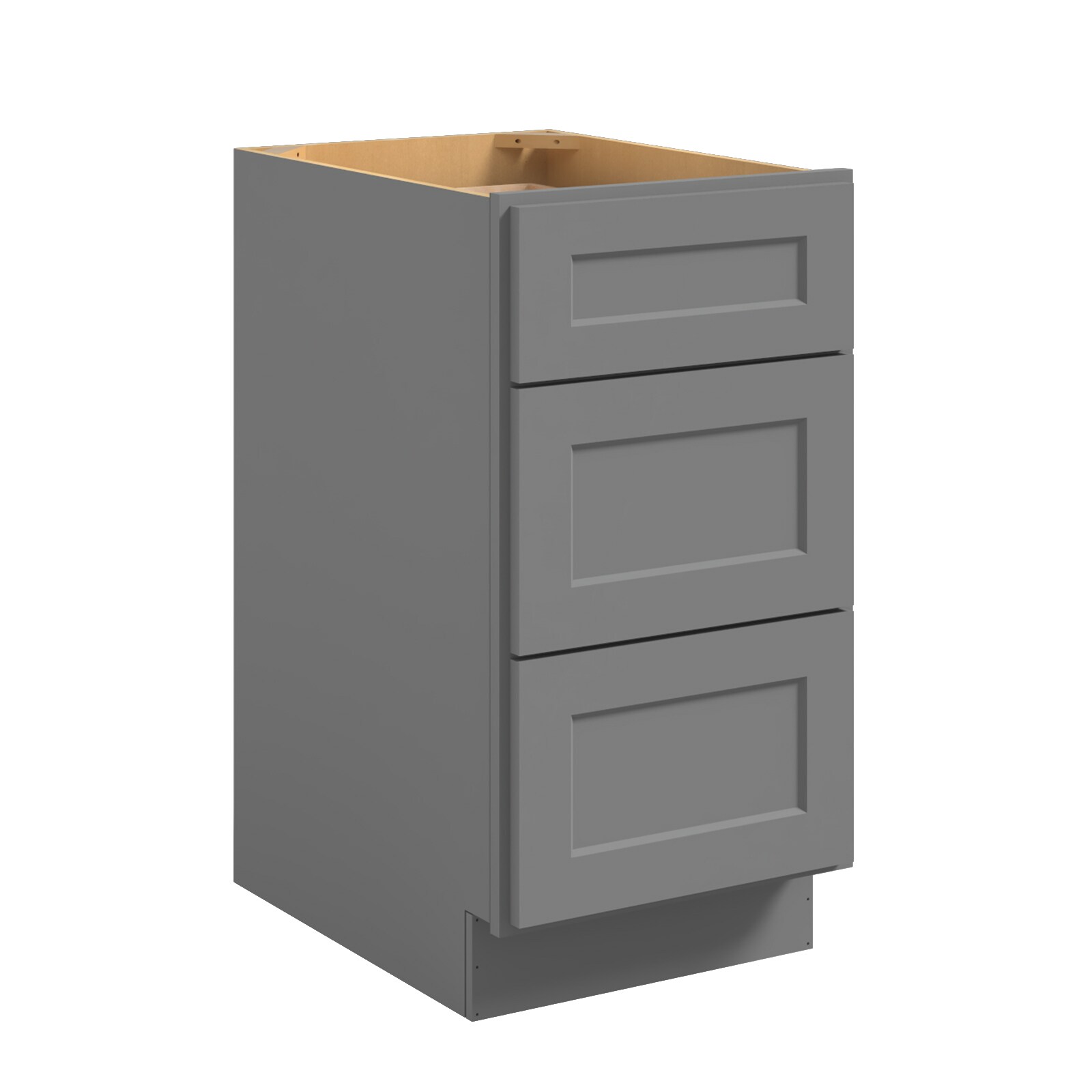 LOVMOR SG-3DB18-LOWES 18-in W x 24-in D x 34.5-in H in Shaker Grey Plywood Ready to Assemble Base Kitchen Cabinet with 3 Drawers