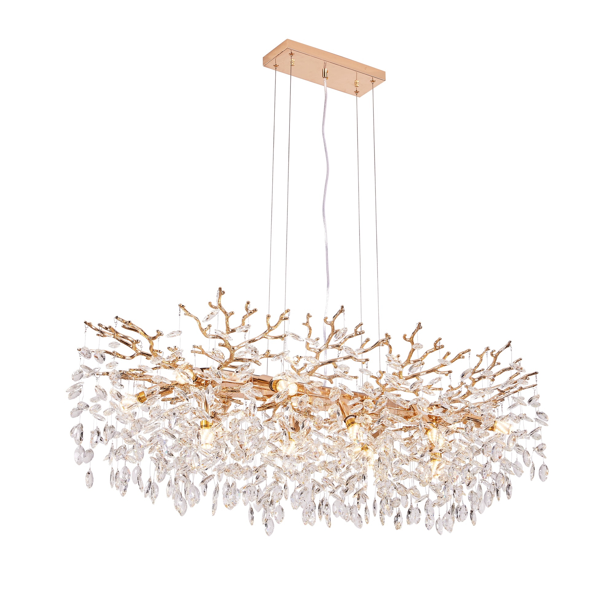 Tenleaf 49.2IN Gold Crystal Tree Branch Chandelier Modern Rectangular Chandelier with14 Lights Luxury Raindrop Light for Dining Room Kitchen Island Living Room