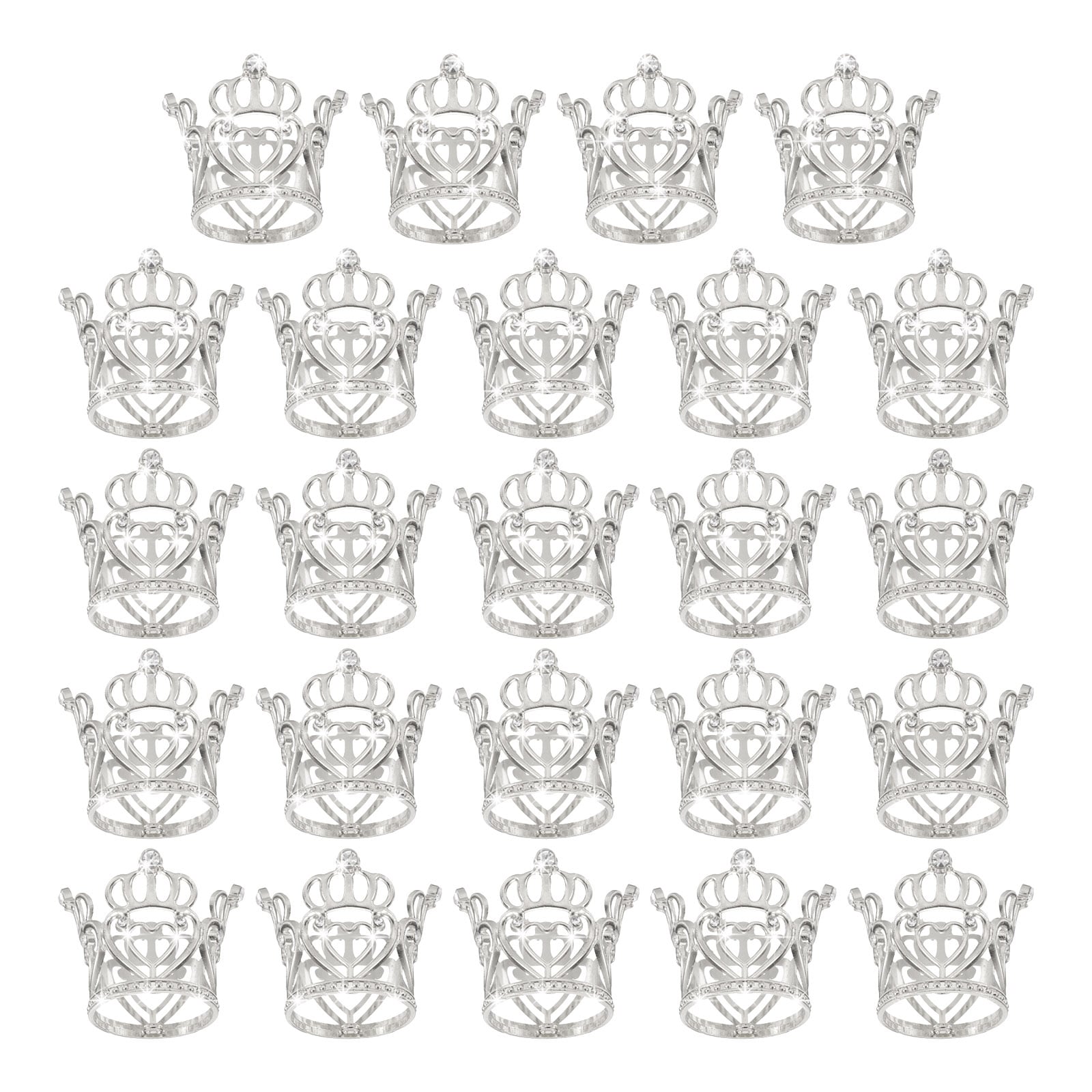 Unique Bargains S25093001UX8211 24pcs Mini Crown Cake Toppers Alloy Queen Princess Little Silver Crown Tiara Cupcake Heart Shaped with Pearl Rhinestone for Birthday Cake Decor Wedding Party Heart Crown