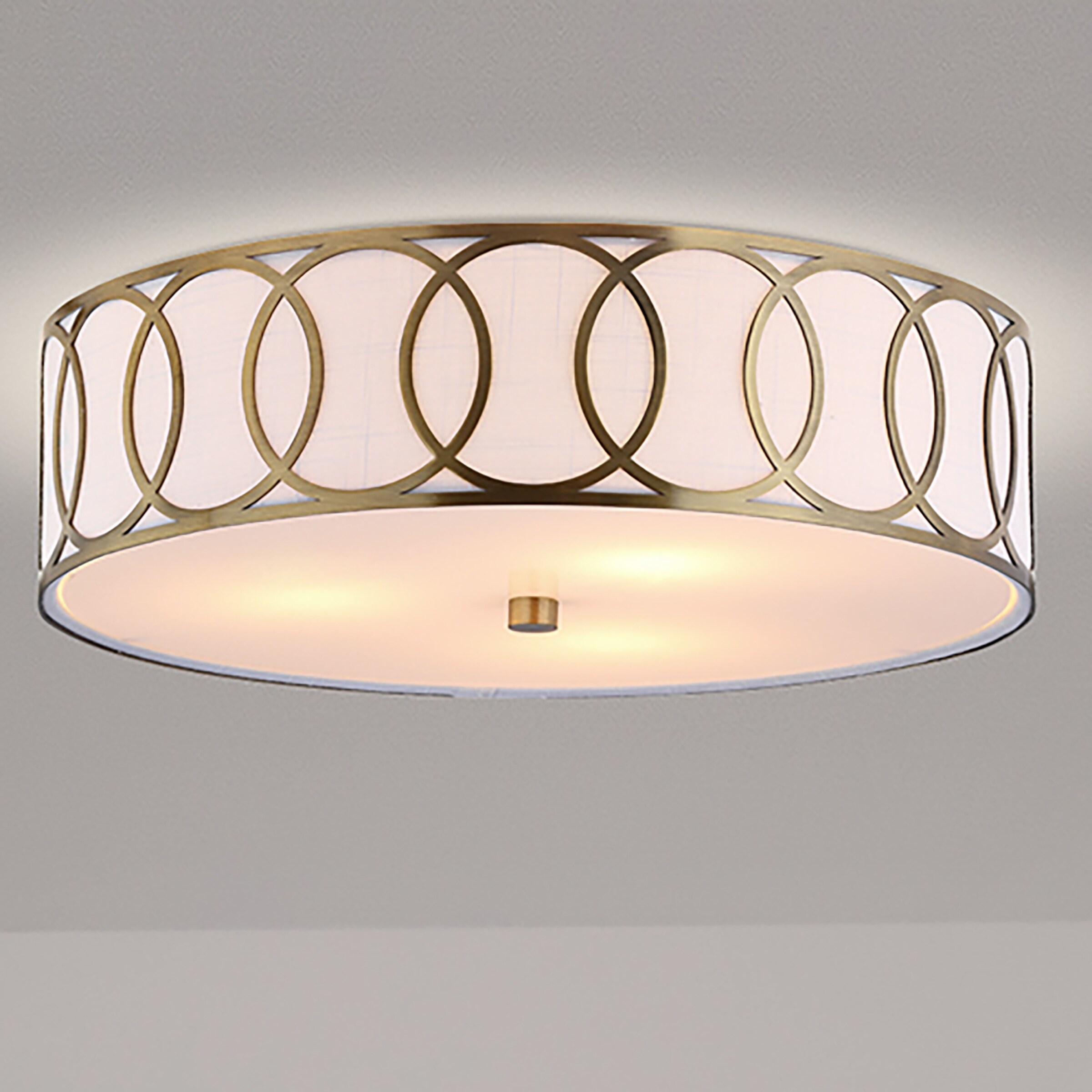 Aubrey Brass Gold 15.5" Drum LED Flush Mount with Linen Shade