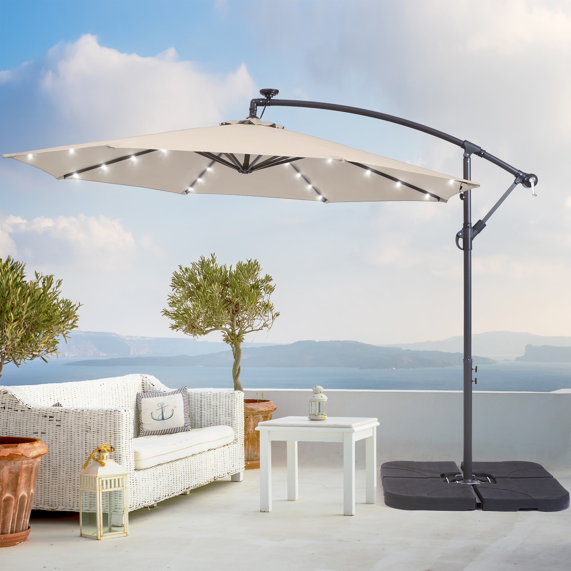 ACEGOSES - 10-ft Steel Beige Slide-tilt Cantilever Patio Umbrella with Lights