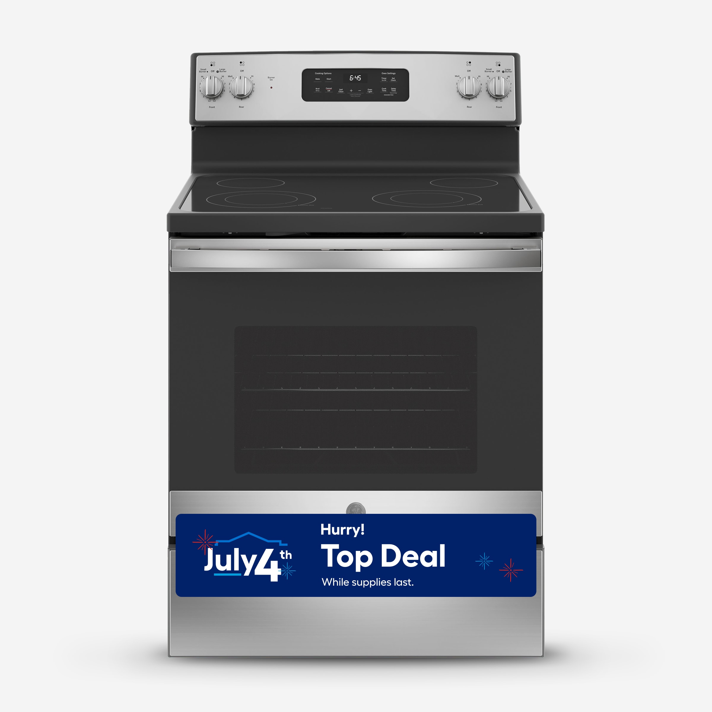 GE Crisp Mode 30-in Glass Top 5 burners 5.3-cu ft Freestanding Electric Range ( Stainless Steel ) #GRF500PVSS
