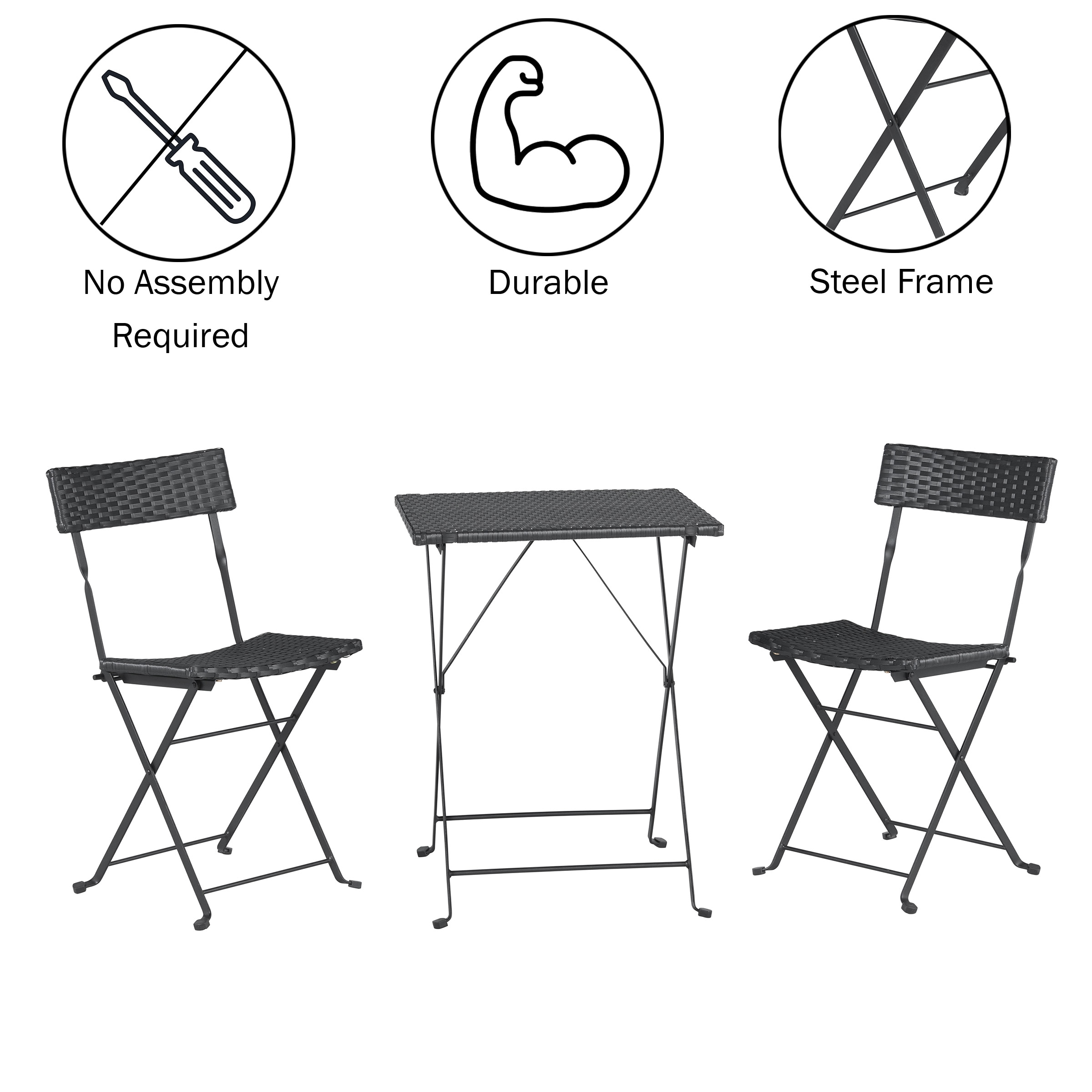 Lavish Home 80-OUTD-BISTRO-BLK Folding-Furniture-Sets - View #2