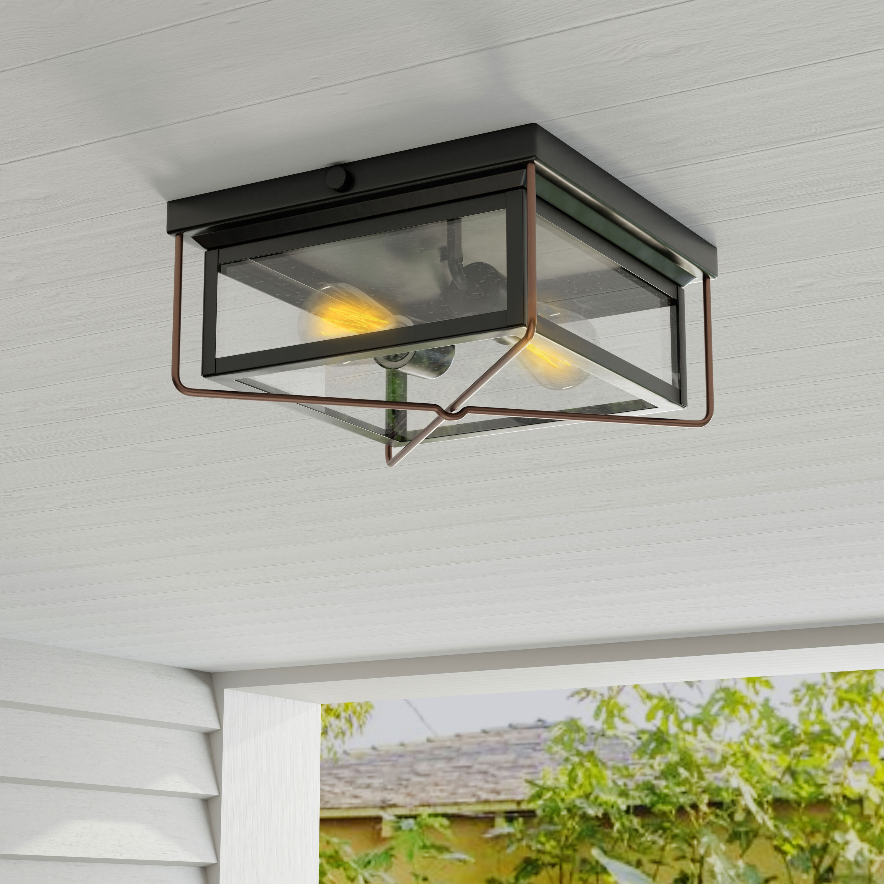 Progress Lighting P550069-020 Barlowe 2 -Light 11.5-in Antique Bronze Indoor/Outdoor Flush Mount Light