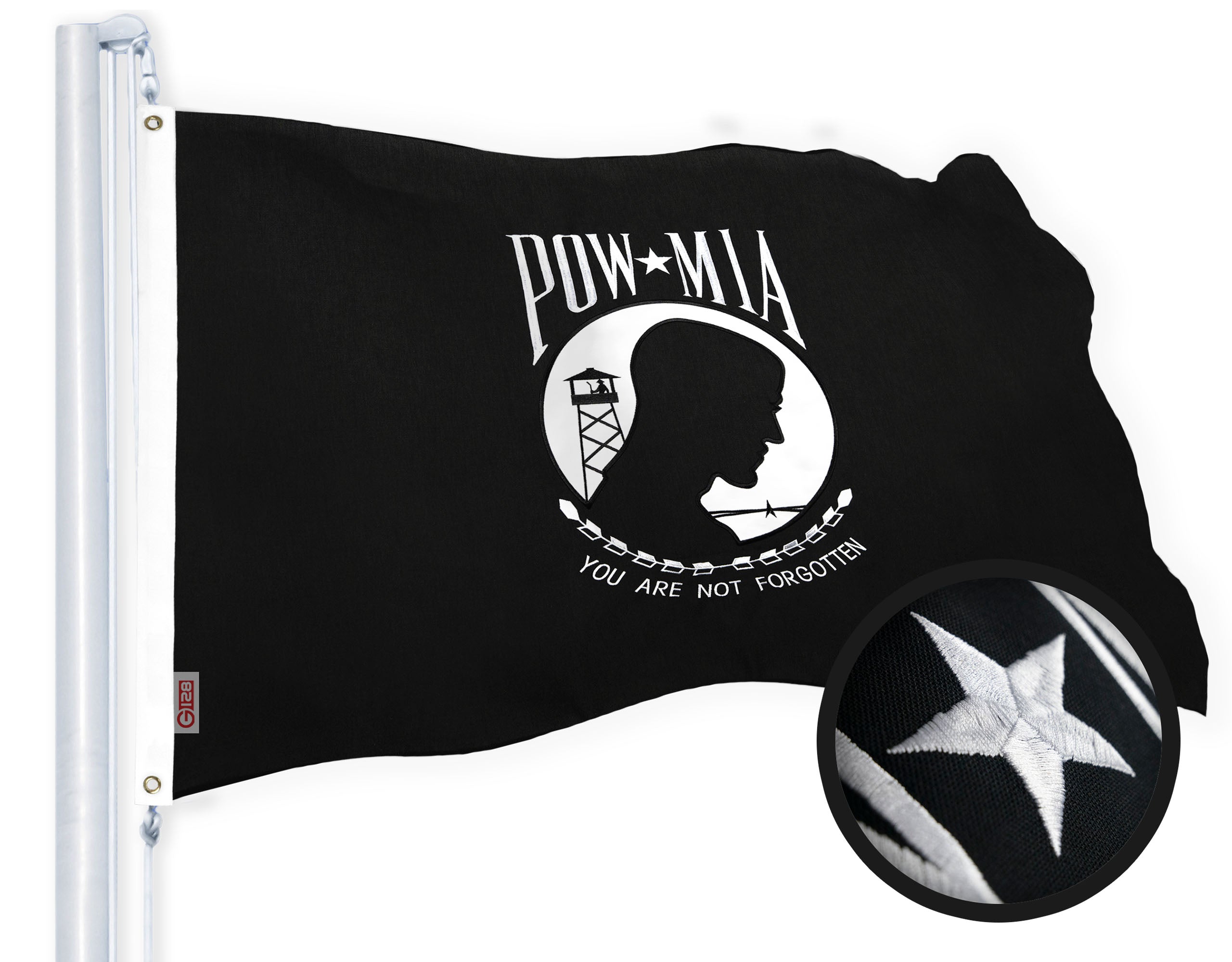 G128 4-ft W x 6-ft H POW MIA Embroidered Flag Spun Polyester