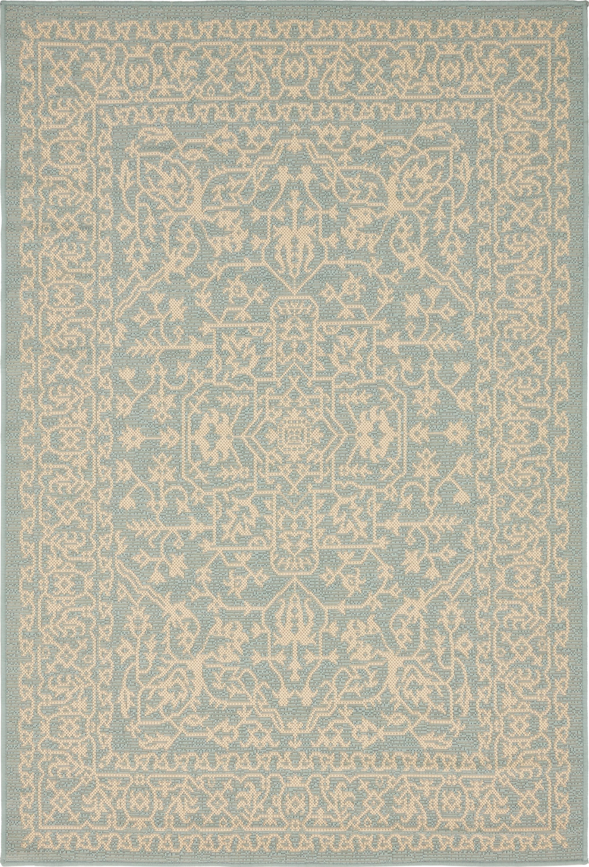 Unique Loom 3135491 Allover Outdoor 4 x 6 (ft) Loomed Polypropylene Light Blue/Beige Rectangular Indoor/Outdoor Medallion Vintage Area rug