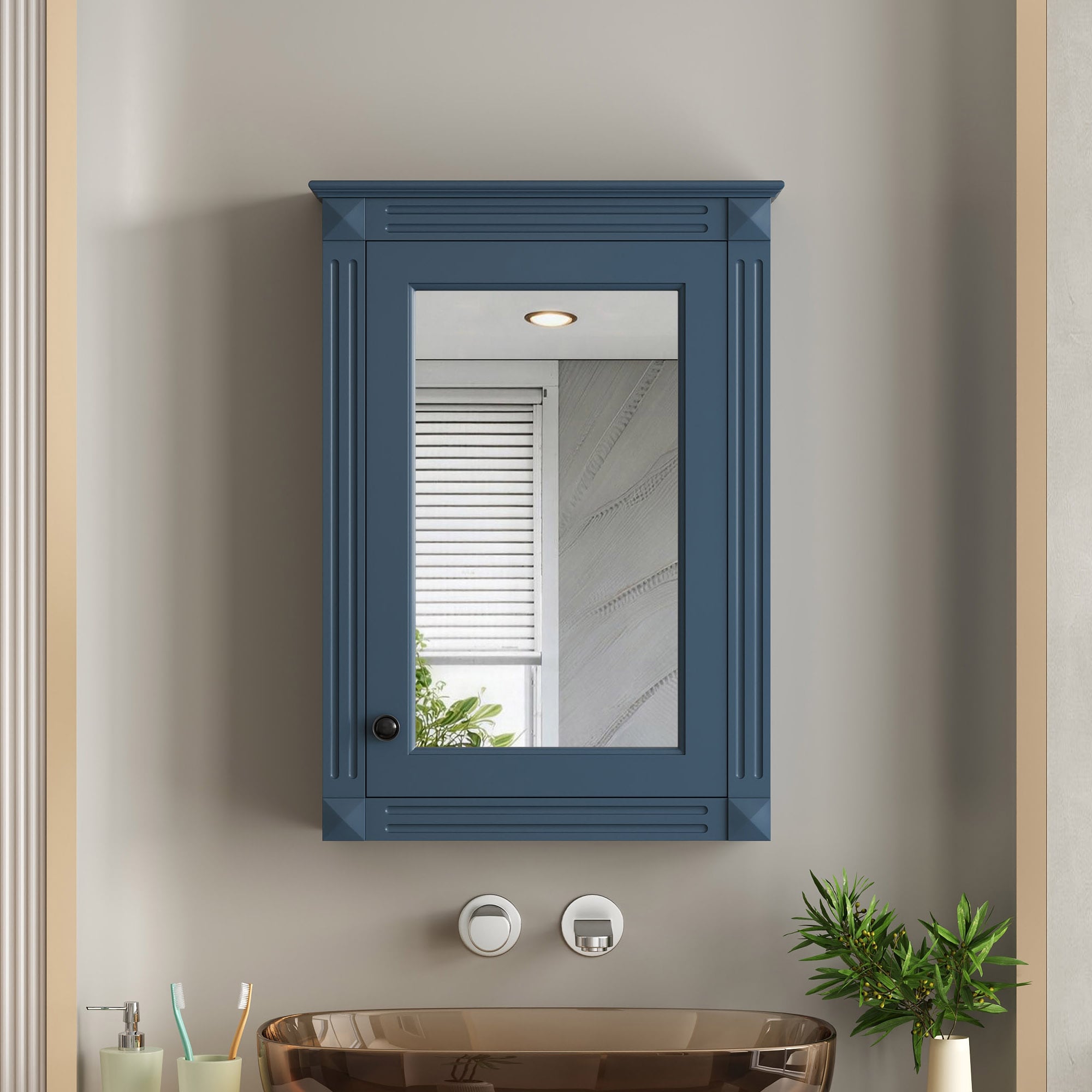 KWPZQEB 20-in x 27.8-in Wall  Mounted  Medicine Cabinet  Bathroom Storage Cabinet with Adjustable Shelf -Blue