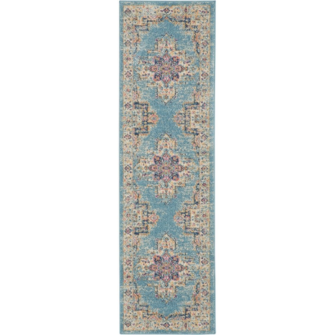 HomeRoots 4000385331 2 x 8 (ft) Loomed Polypropylene Light Blue Rectangular Indoor Abstract Runner rug