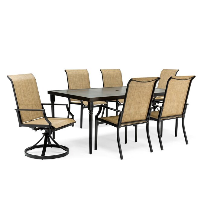 La Z Boy Outdoor Addyson 7 Piece Brown Frame Patio Set With Burlap Sling In The Dining Sets Department At Com - La Z Boy Outdoor Furniture Clearance