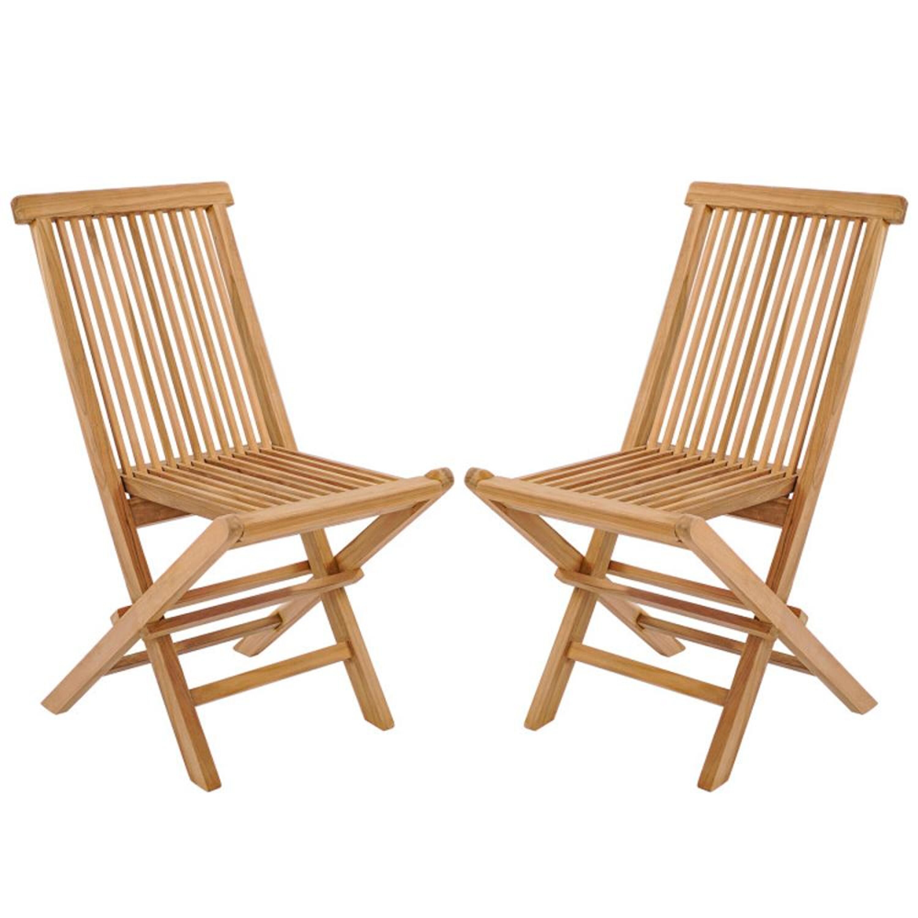 BABOOM BOM-P71249-CO Patio Folding Chair Set of 2 Natural Wood Frame Stationary Conversation Chair with Slat Seat