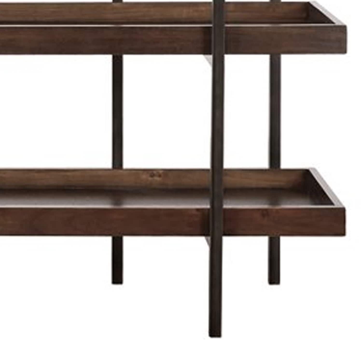 Walnut Brown Bookcase with Black Metal Frame and 5 Fixed Shelves