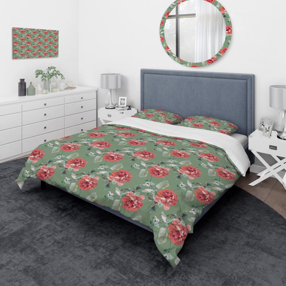 Designart BED17548-Q 3 -Piece Green Queen Duvet cover Set