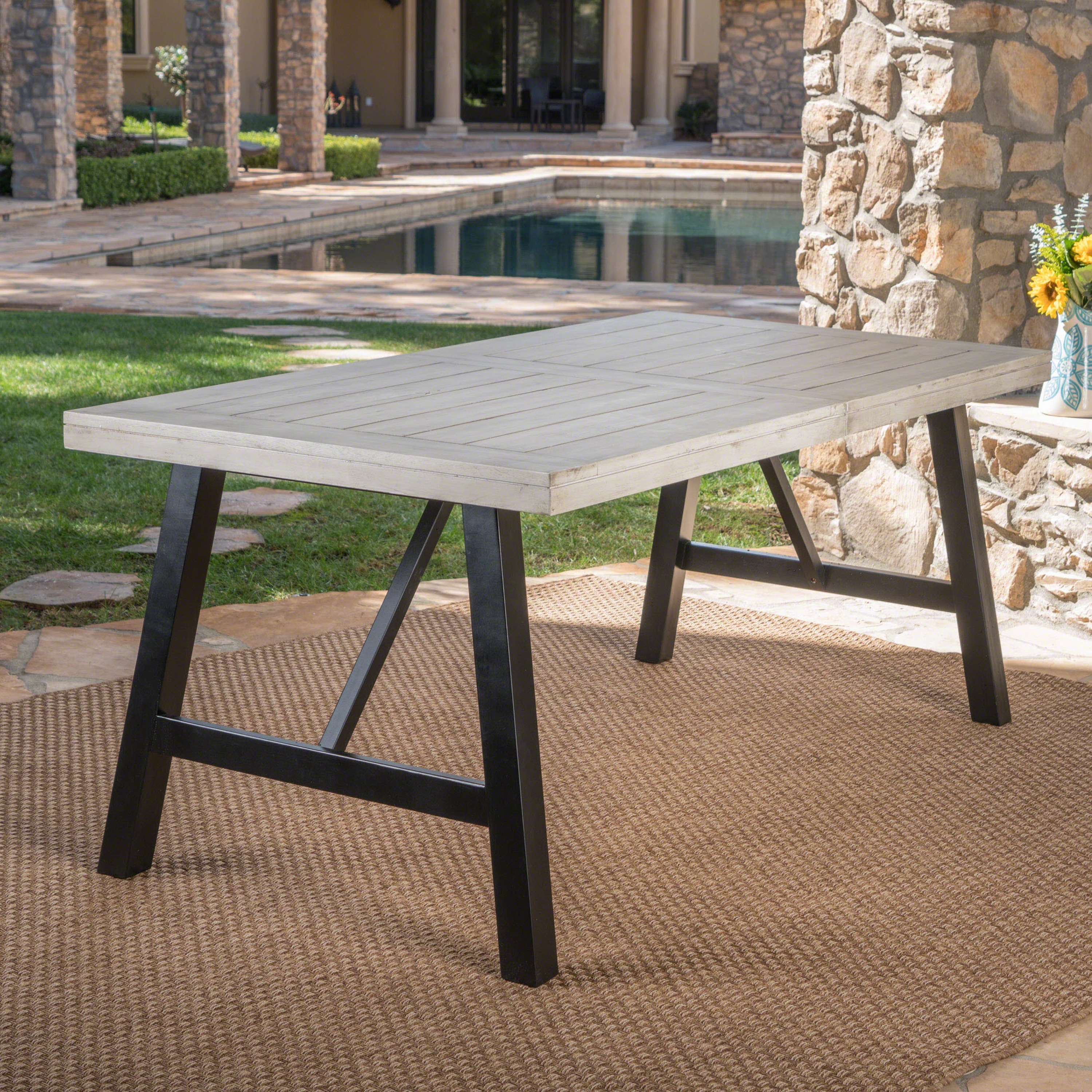 Moda Furnishings MD56701-LGBLK Rustic Respite Rectangle Dining 35-in W x 70.5-in L