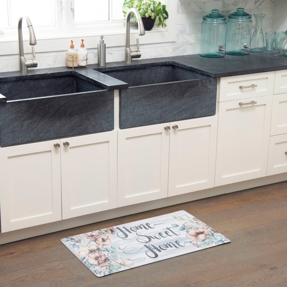 Grey Blue Floral Anti-Fatigue Kitchen Mat, 20"x36"