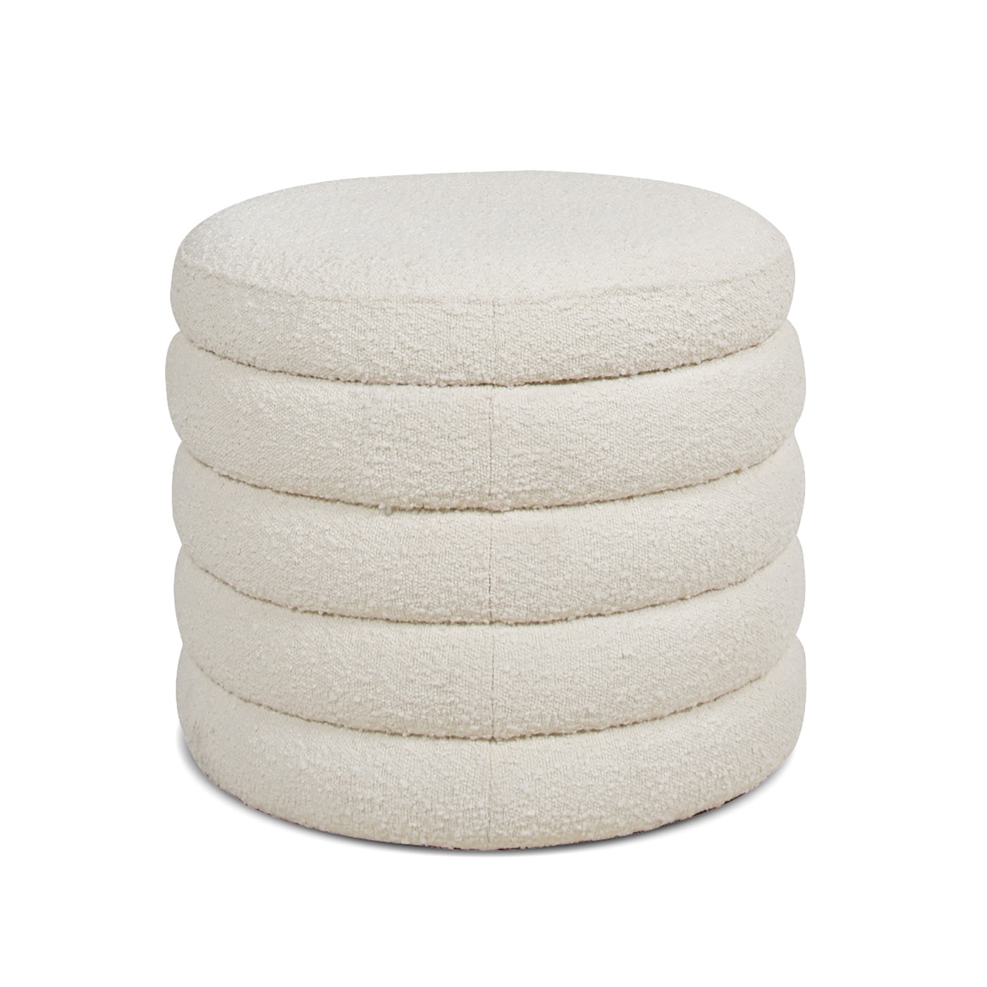 Ivory White 19" Round Boucle Storage Ottoman