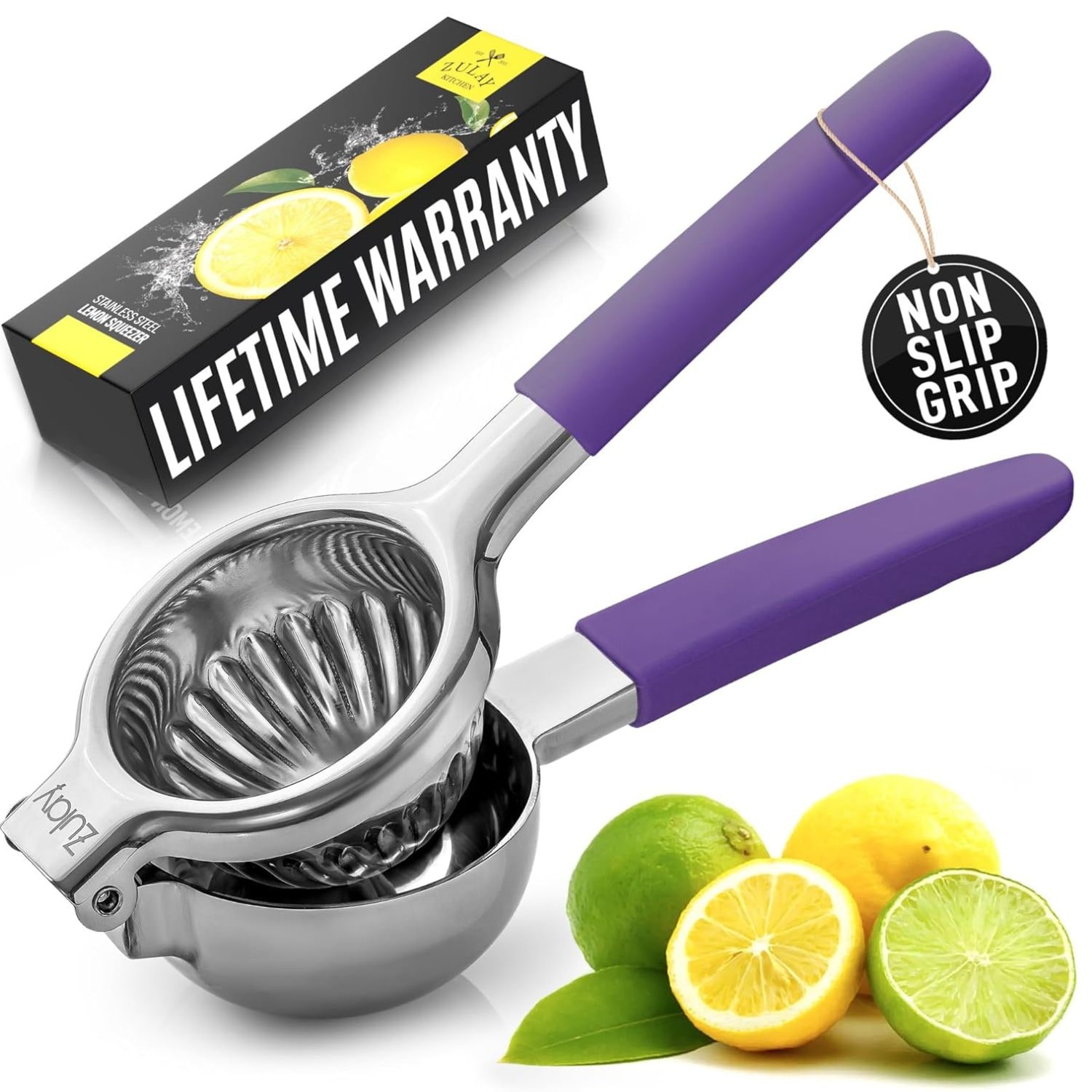 Zulay Kitchen Heavy Duty Stainless Steel Lemon Squeezer Manual Citrus Press Juicer with Silicone Handles Large Lime Juicer Tool