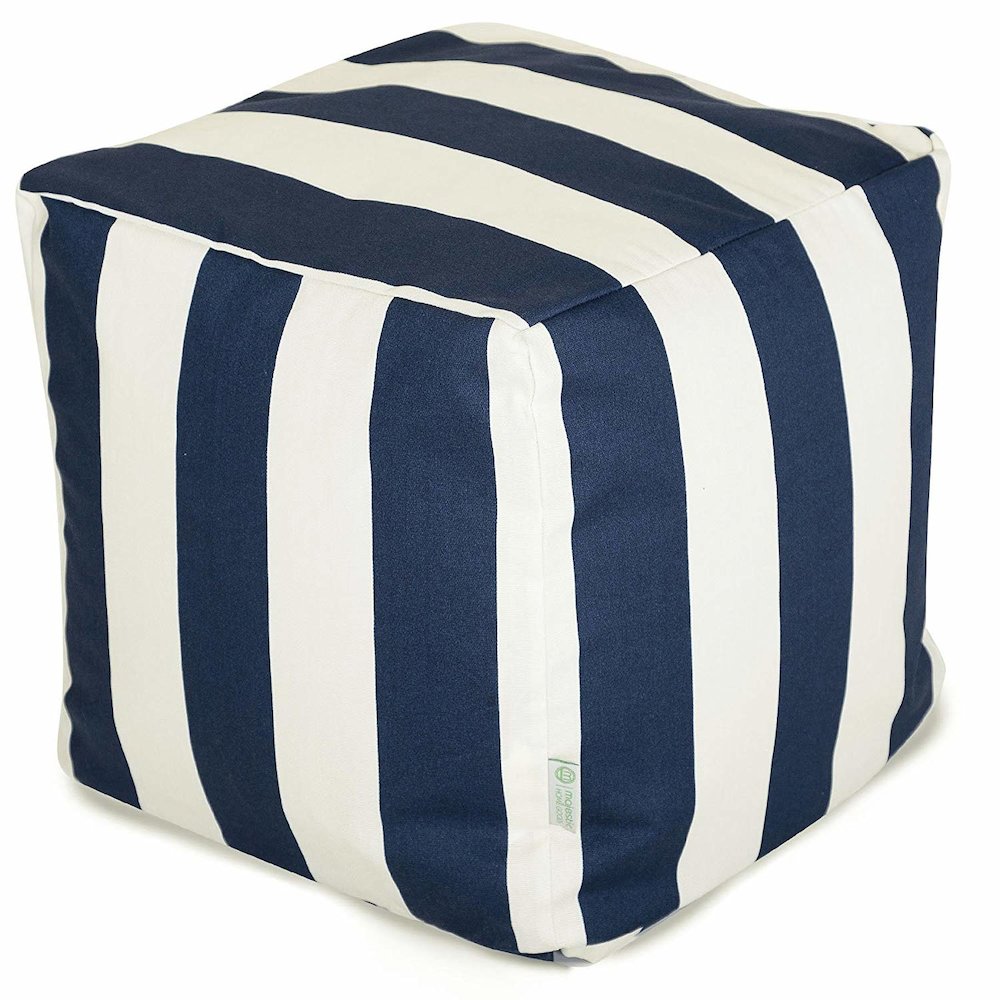Majestic Home Goods  Cube Pouf Vertical Stripe Navy