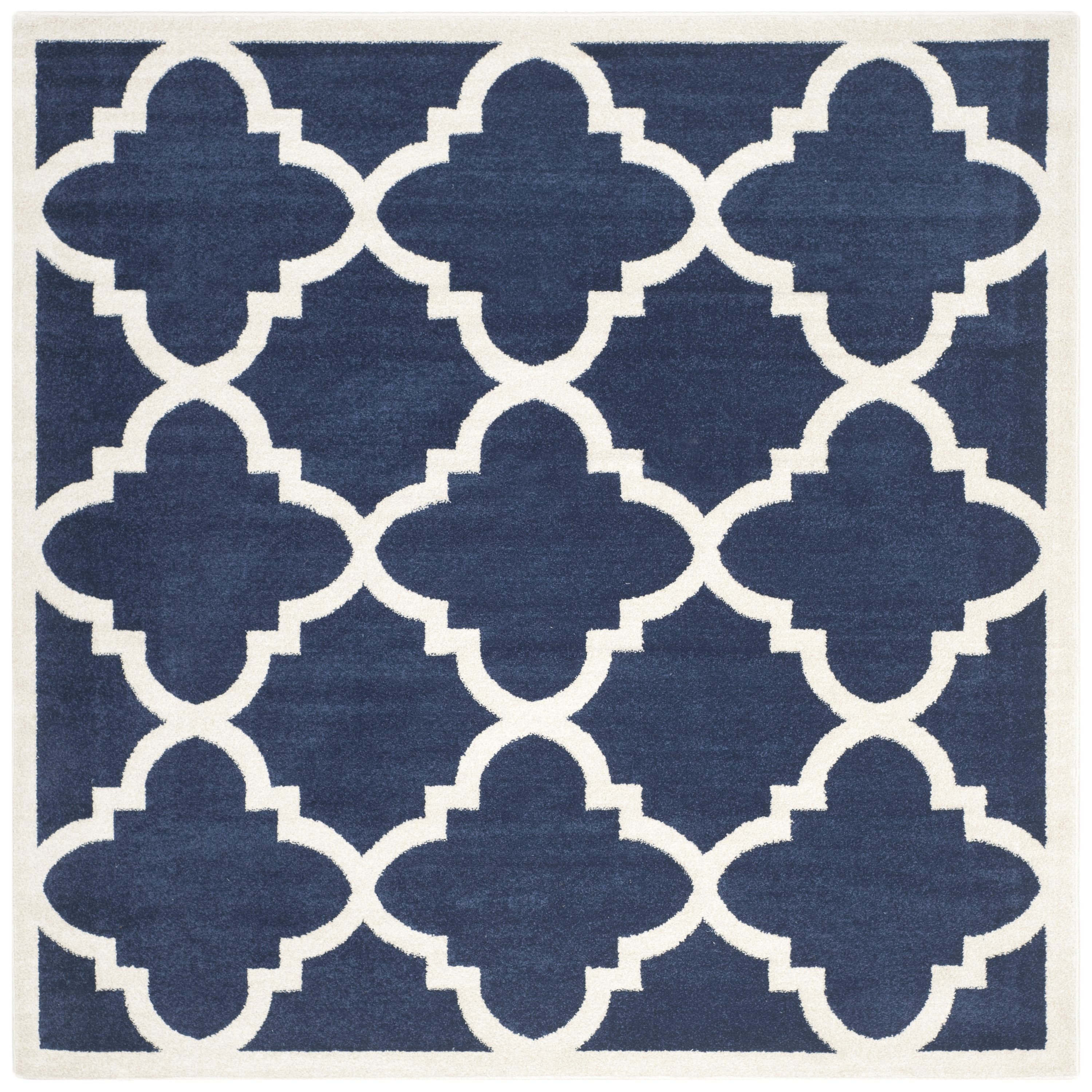 Safavieh AMT423P-7SQ Amherst Pompey 7 x 7 (ft) Loomed Synthetic Navy/Beige Square Indoor/Outdoor Geometric Area rug