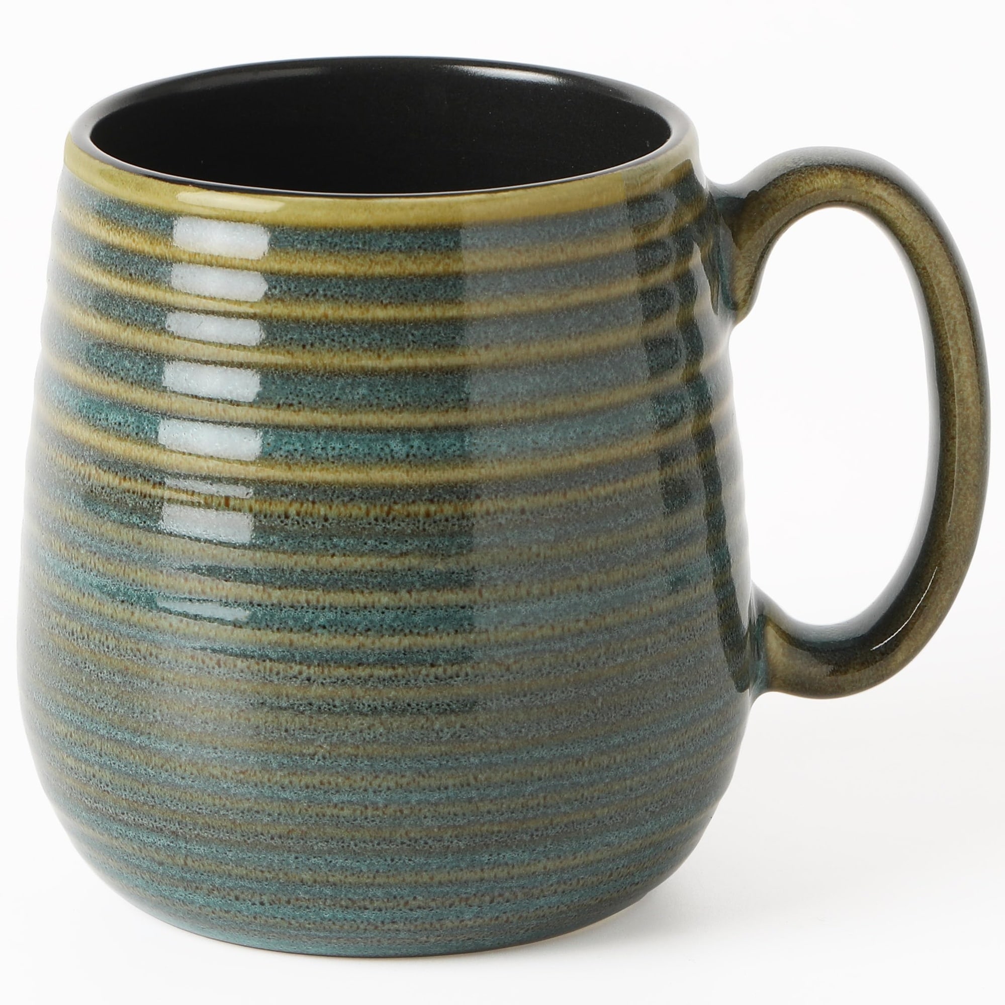 Aoibox  20 oz Large Ceramic Coffee Mug with Green Stripes Big Handle Microwave and Dishwasher Safe Office Home