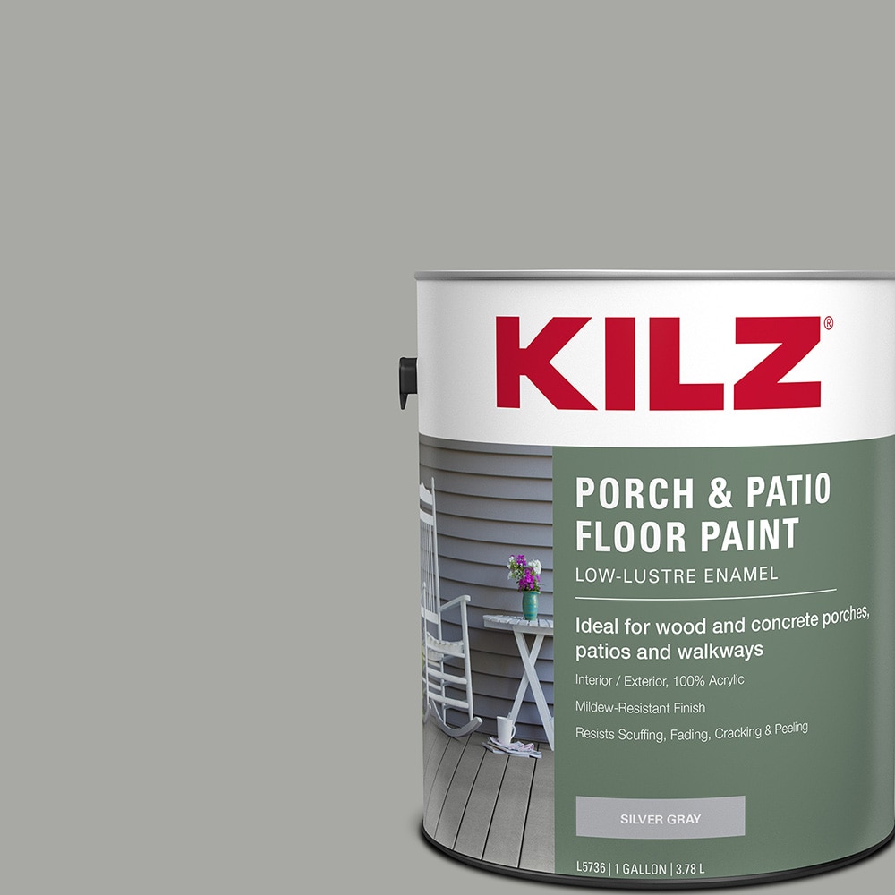 KILZ L573611 Porch and Patio Silver Gray Low Luster Eggshell Interior/Exterior Porch and Floor paint ( 1-gallon )
