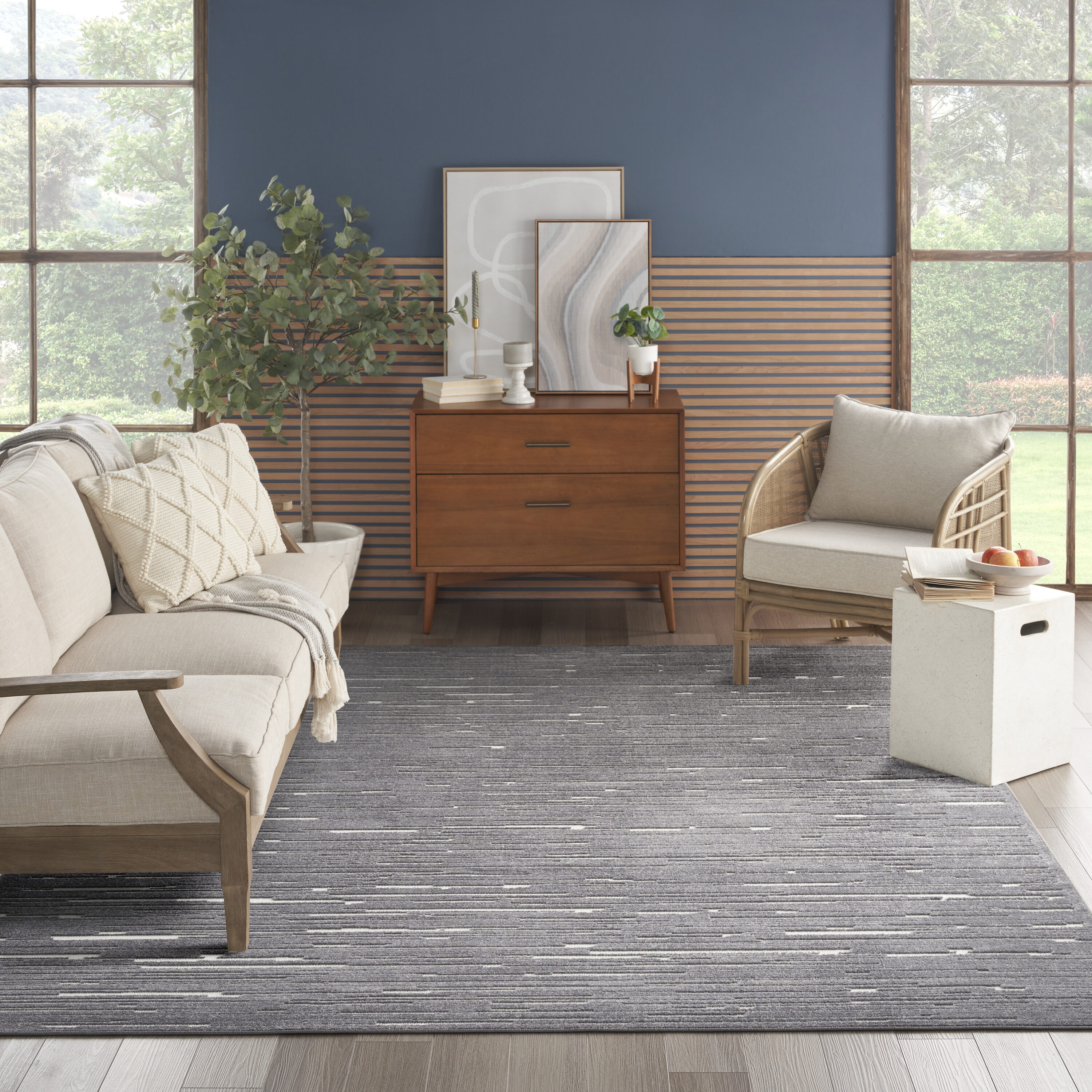 Nourison Home 099446984784 Casual 9 x 12 (ft) Polypropylene Grey Rectangular Indoor Abstract Area rug