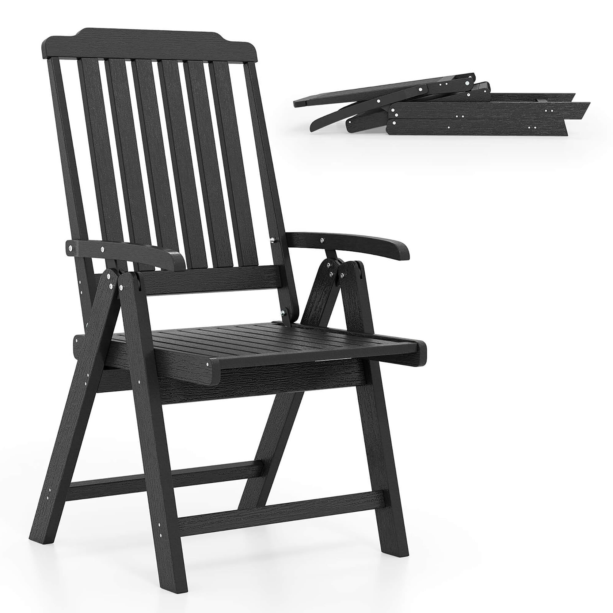 Costway Black Wood Frame Plastic Seat Indoor/Outdoor Row Folding Chair 330-lb Weight Cap