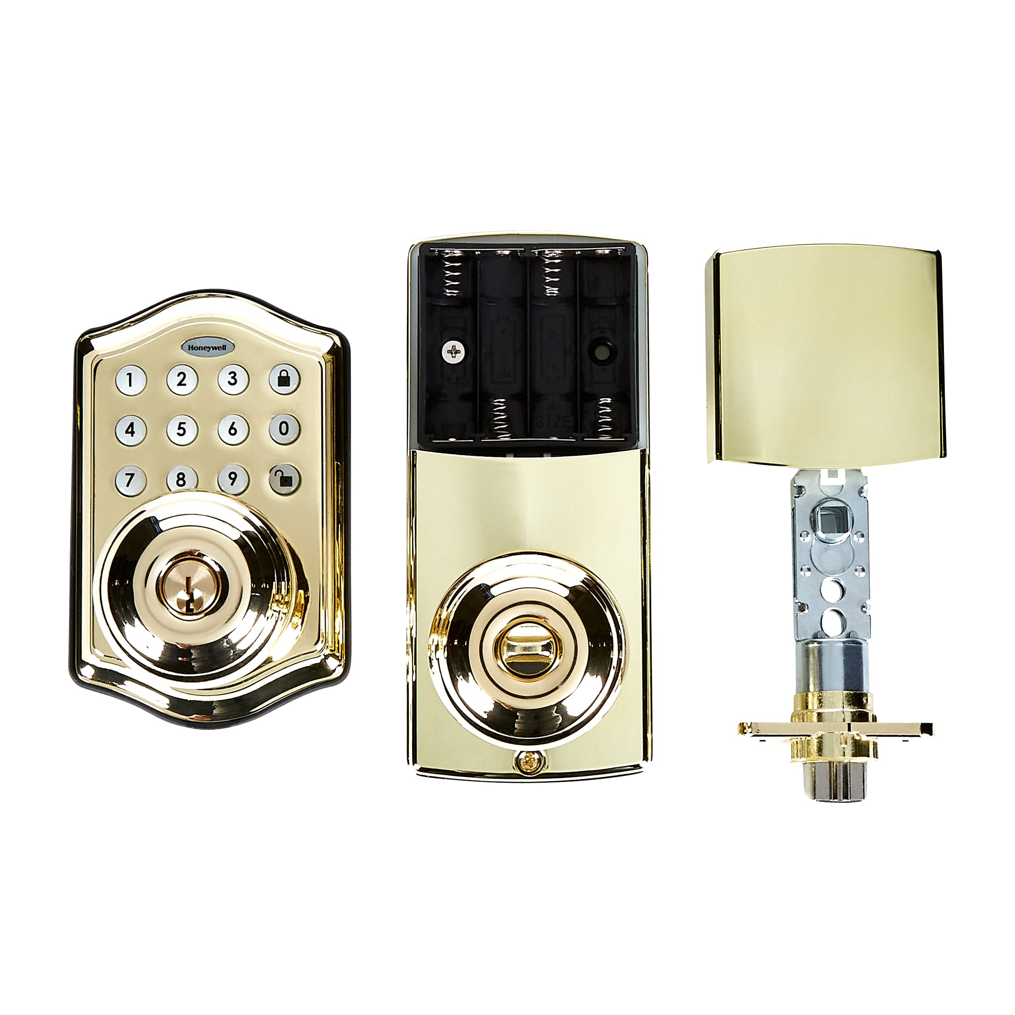 Honeywell - 8732001 Electronic Entry Knob Door Lock Polished Brass