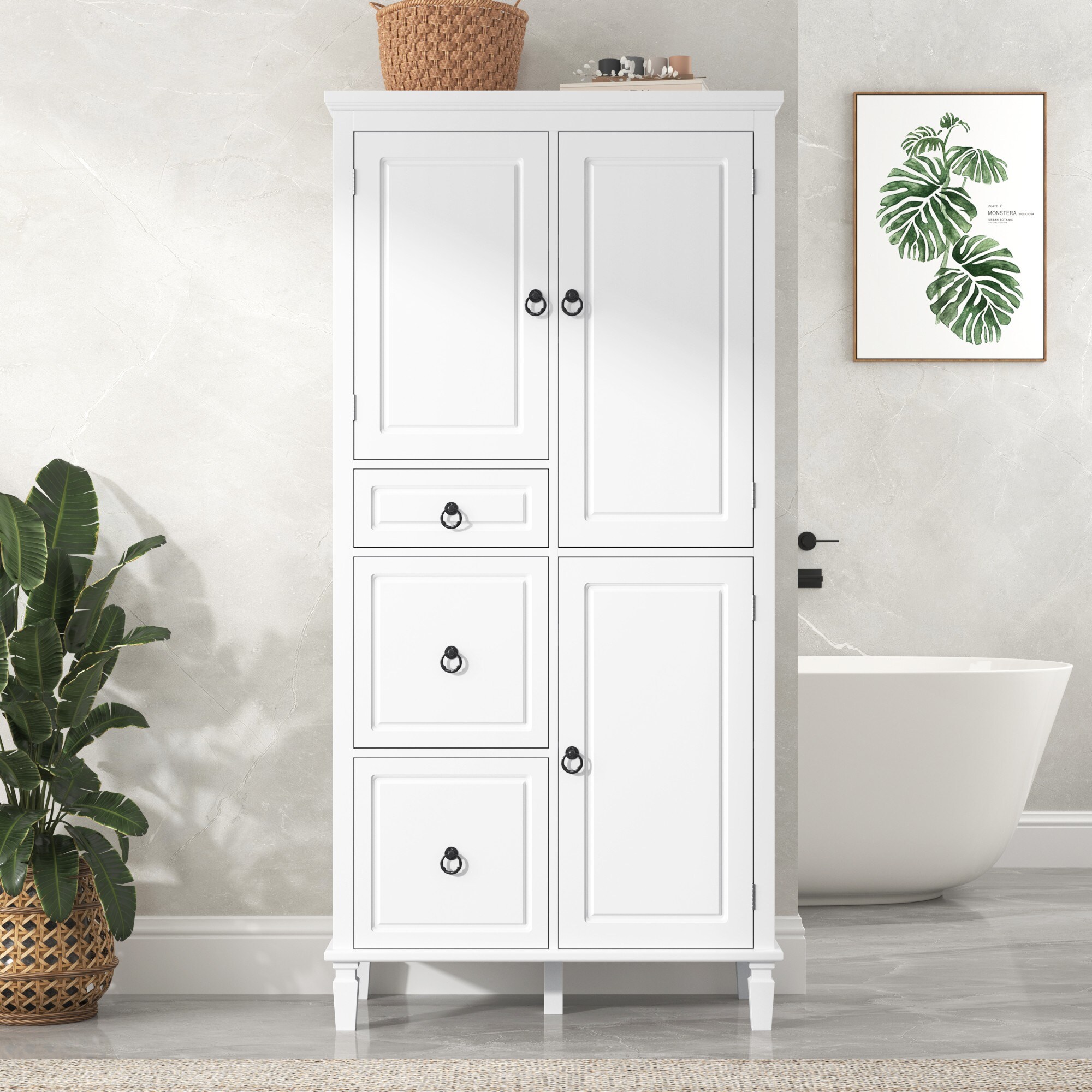 Dexmalle N725P236498K 30.6-in x 61.7-in x 15-in White Freestanding¬†Linen Cabinet