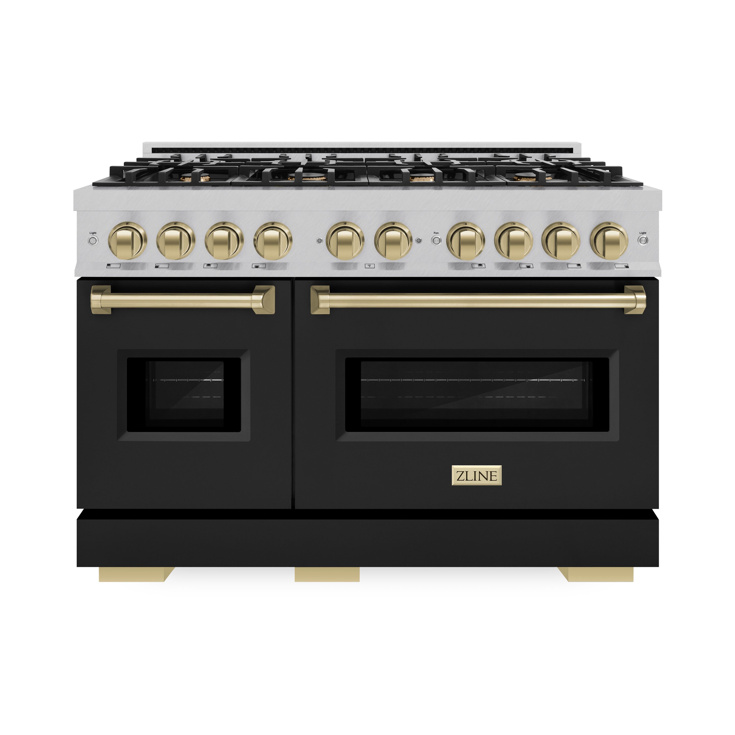 ZLINE KITCHEN & BATH CGRSZ-BLM-48-CB Classic 48-in 8 burners 4.2-cu ft / 2.5-cu ft Convection Oven Freestanding Liquid Propane Double Oven Gas Range ( Satin Stainless Steel, Black Matte Door, Champagne Bronze )