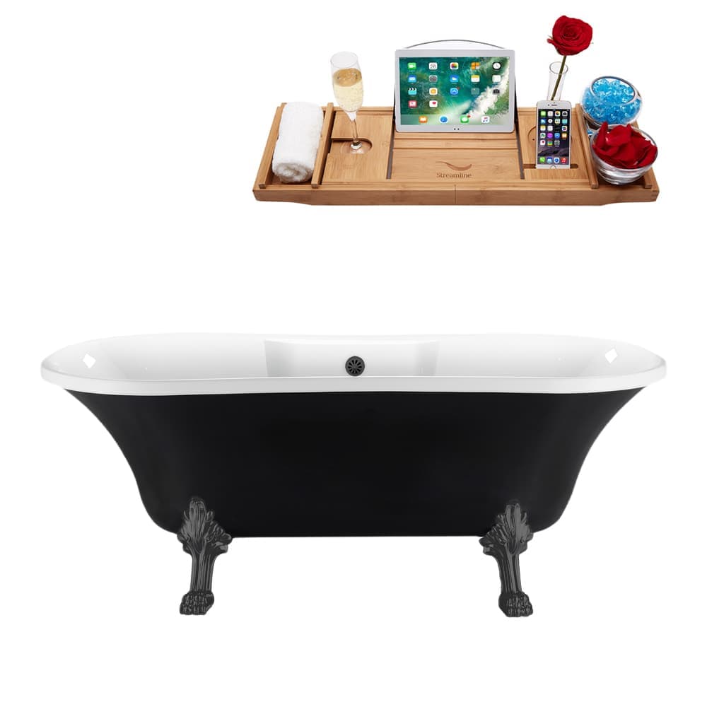 Streamline 68 inch  Clawfoot Tub and Tray With External Drain