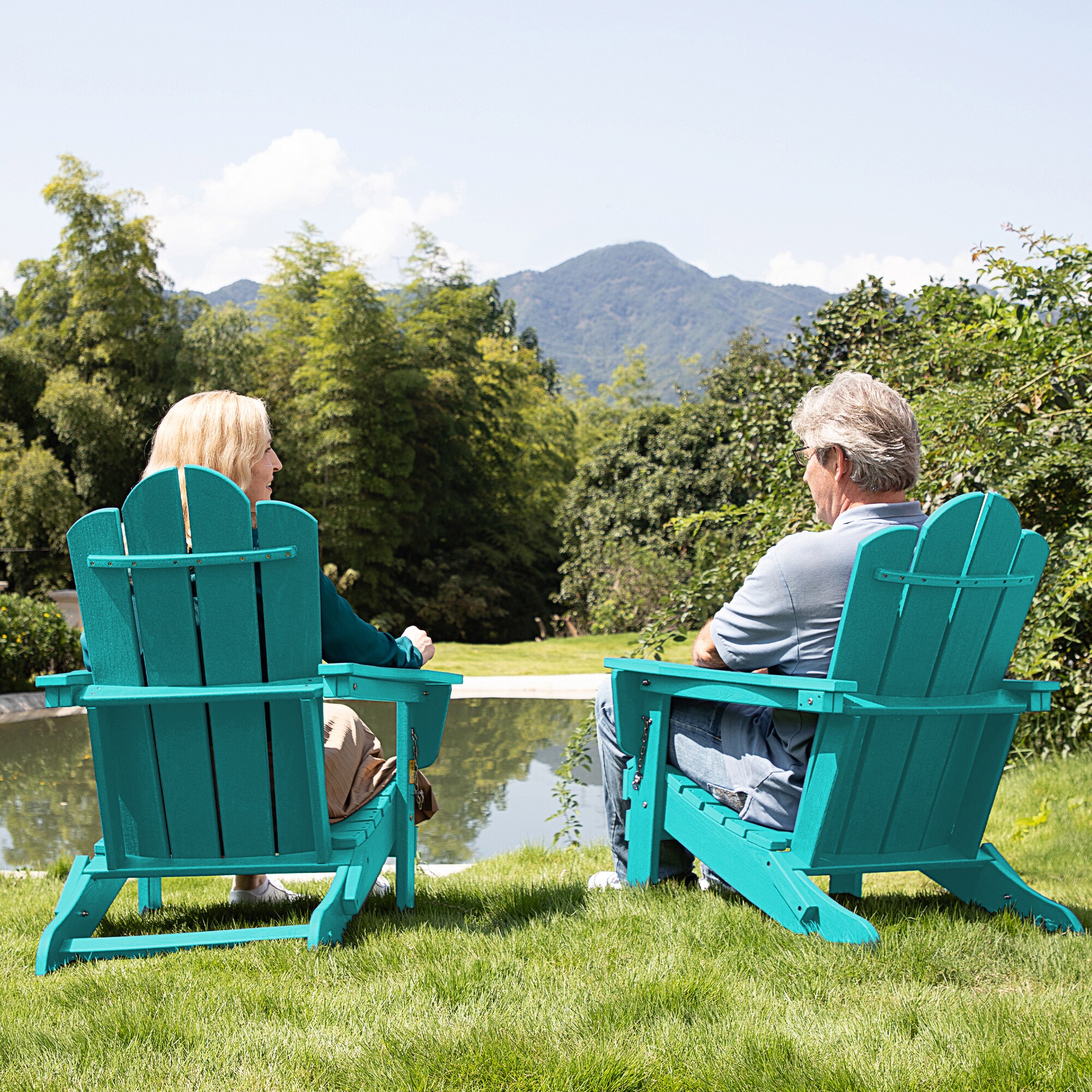 JEAREY Folding Patio Adirondack Chair Stackable Aruba Blue Hdpe Frame ...