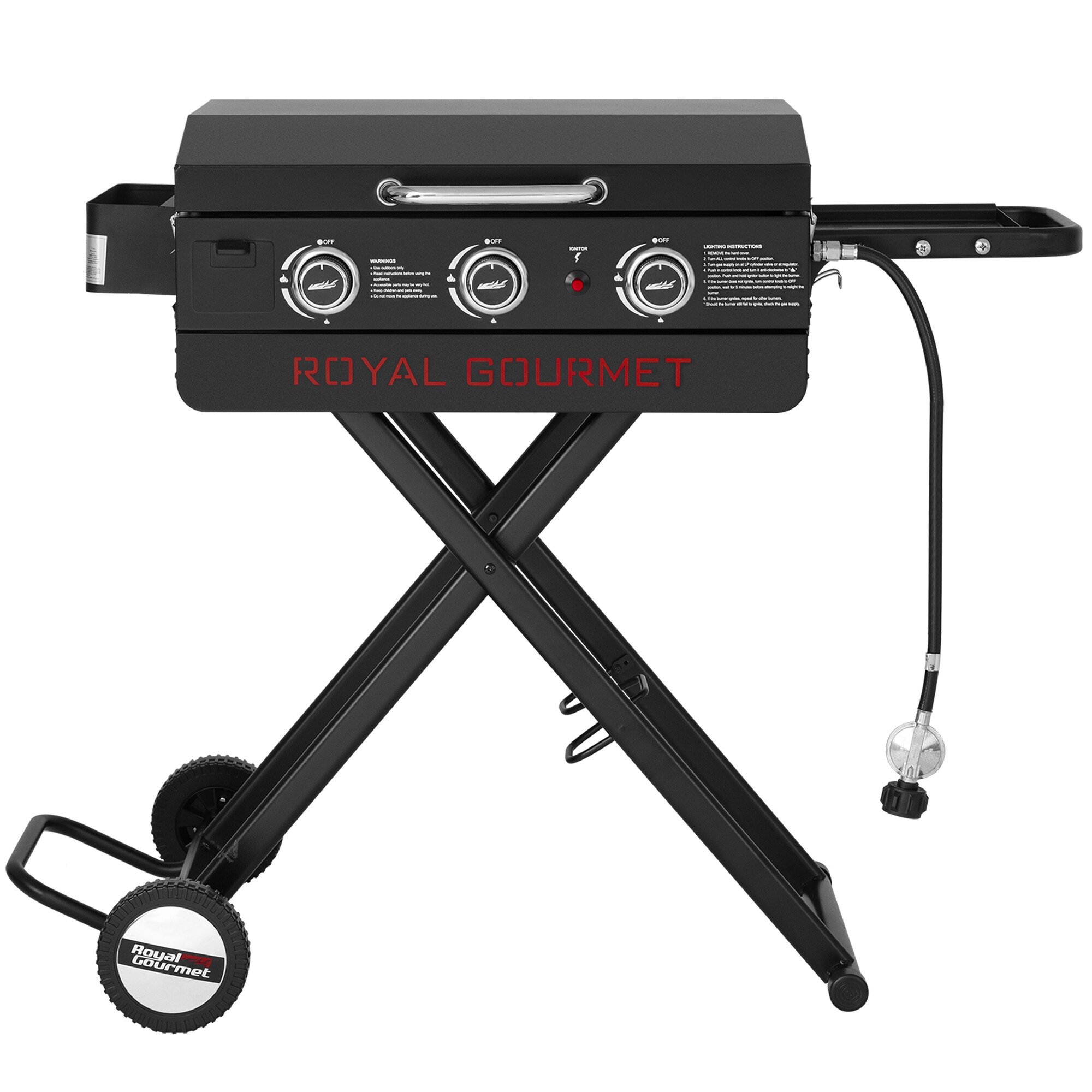 Royal Gourmet 3-Burner Griddle with Collapsible Stand 314-Sq in Black Portable Liquid Propane Grill