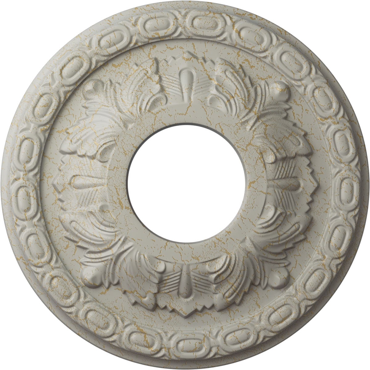 Ekena Millwork CM11LFPCC Leaf 11.375-in W x 11.375-in L Painted Pot Of Cream Crackle Polyurethane Whole Ceiling Medallion